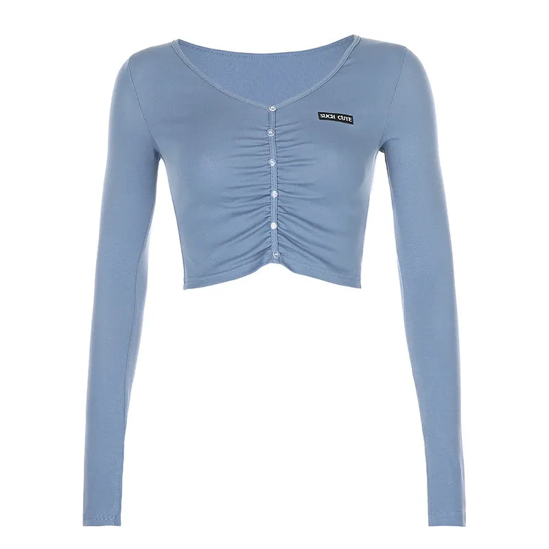 Europe Street Style INS Trendy Trendy Women Knitted Long Sleeved Fold Bare Belly Slim Look Tops Cardigan Outerwear