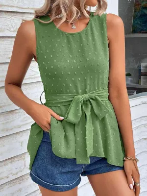 Feel The Moment Tie Waist Sleeveless Tunic Blouse