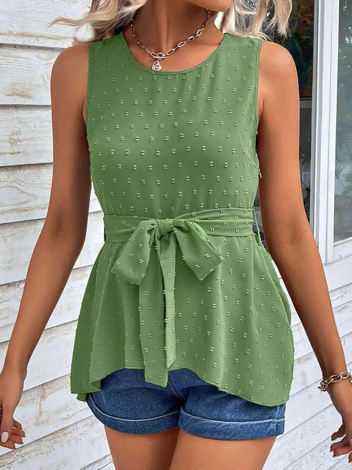 Feel The Moment Tie Waist Sleeveless Tunic Blouse