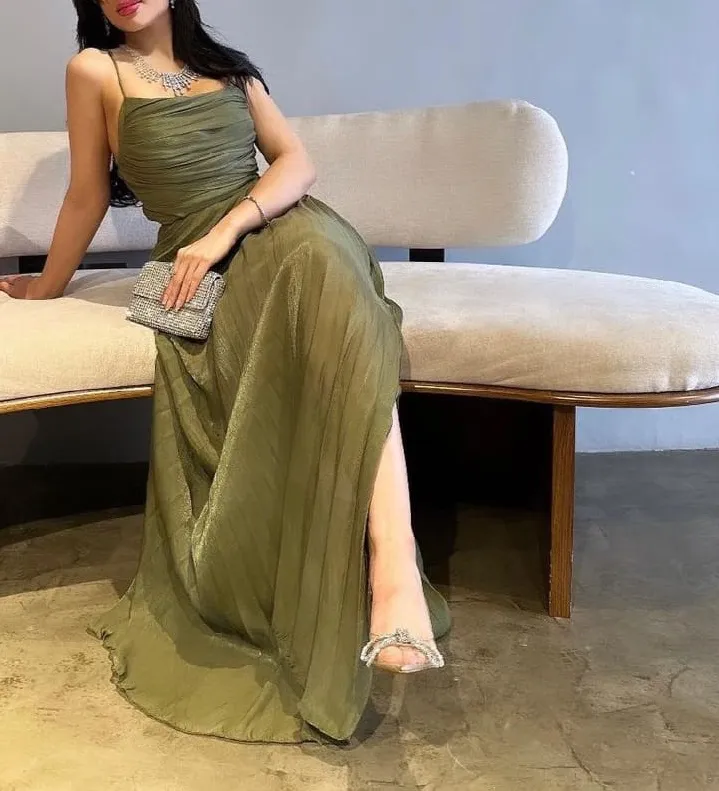 Green A Line Long Prom Dresses Formal Occasion Dress