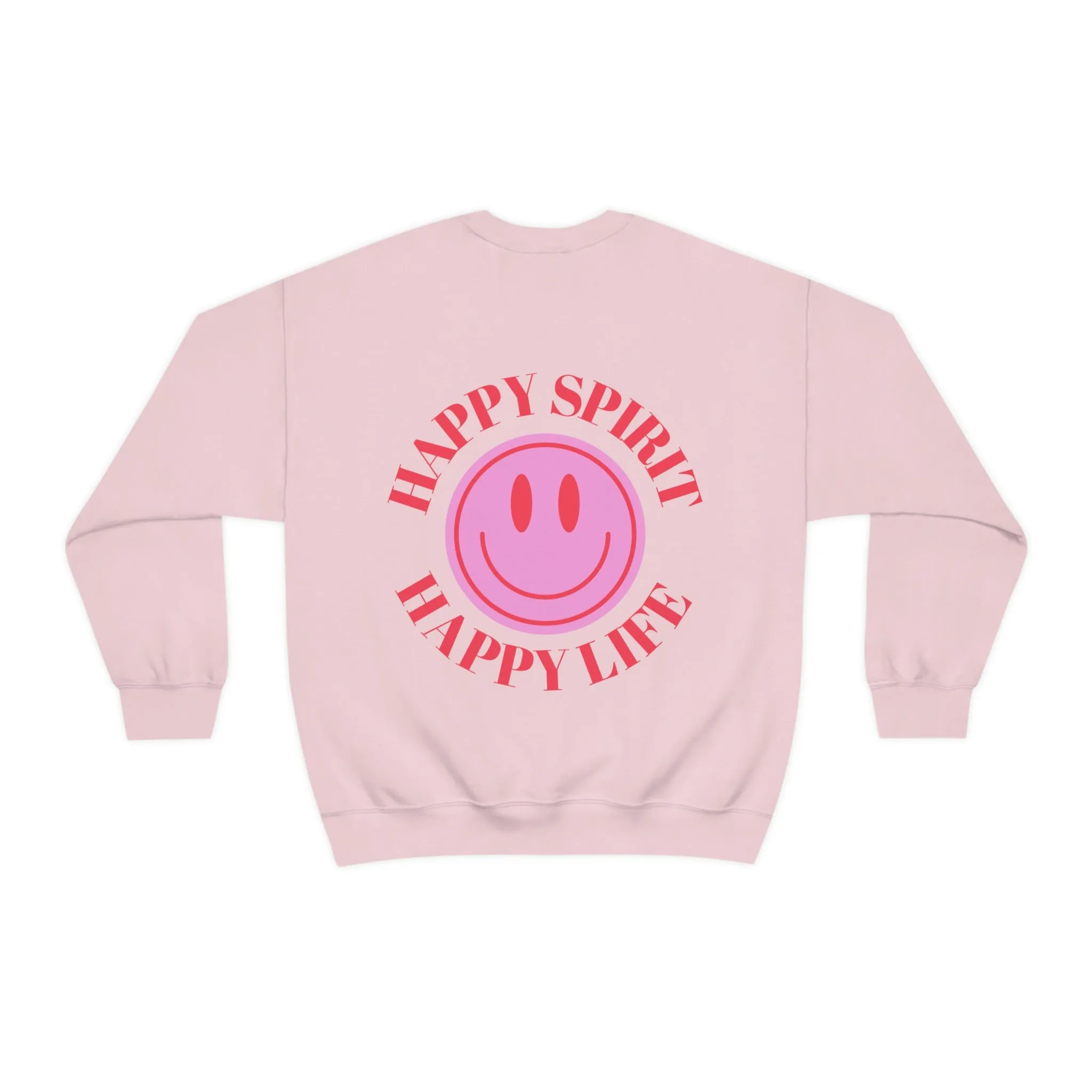Happy Spirit Happy Life Sweatshirt, Gildan VSCO Girl Crewneck, Oversized Tumblr Front Back Print Smile Happy Mind Trendy Beach Lake Cover Up