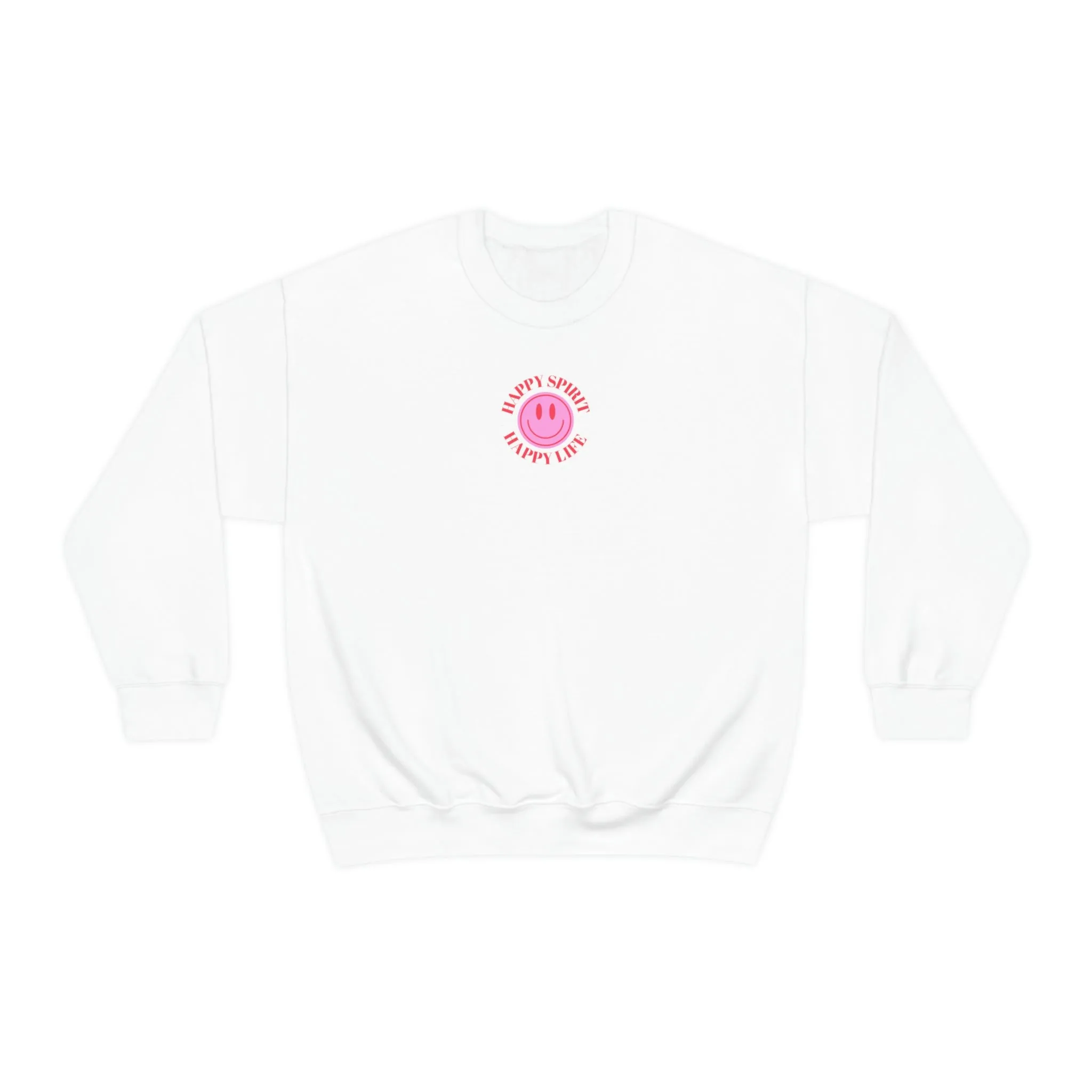 Happy Spirit Happy Life Sweatshirt, Gildan VSCO Girl Crewneck, Oversized Tumblr Front Back Print Smile Happy Mind Trendy Beach Lake Cover Up
