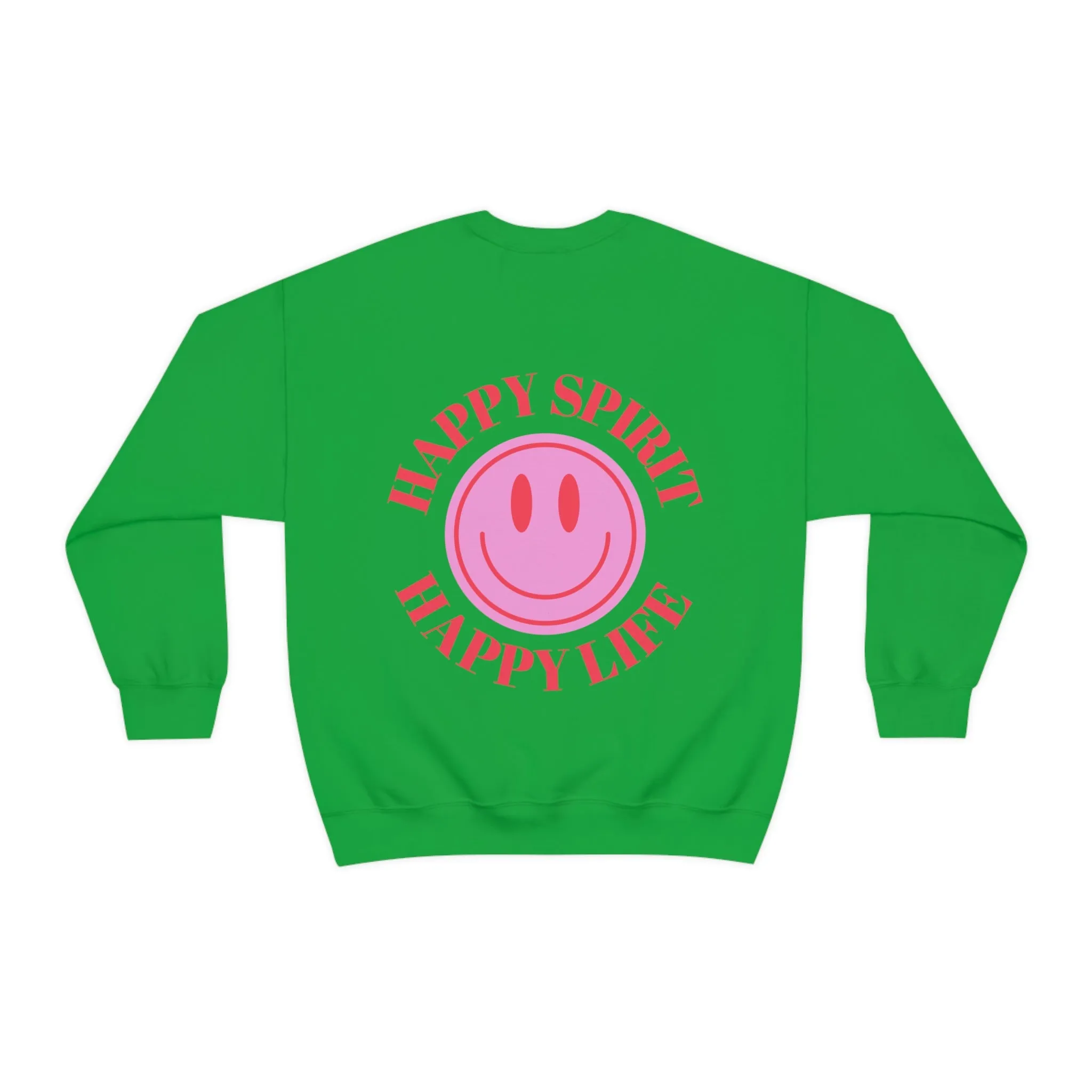 Happy Spirit Happy Life Sweatshirt, Gildan VSCO Girl Crewneck, Oversized Tumblr Front Back Print Smile Happy Mind Trendy Beach Lake Cover Up