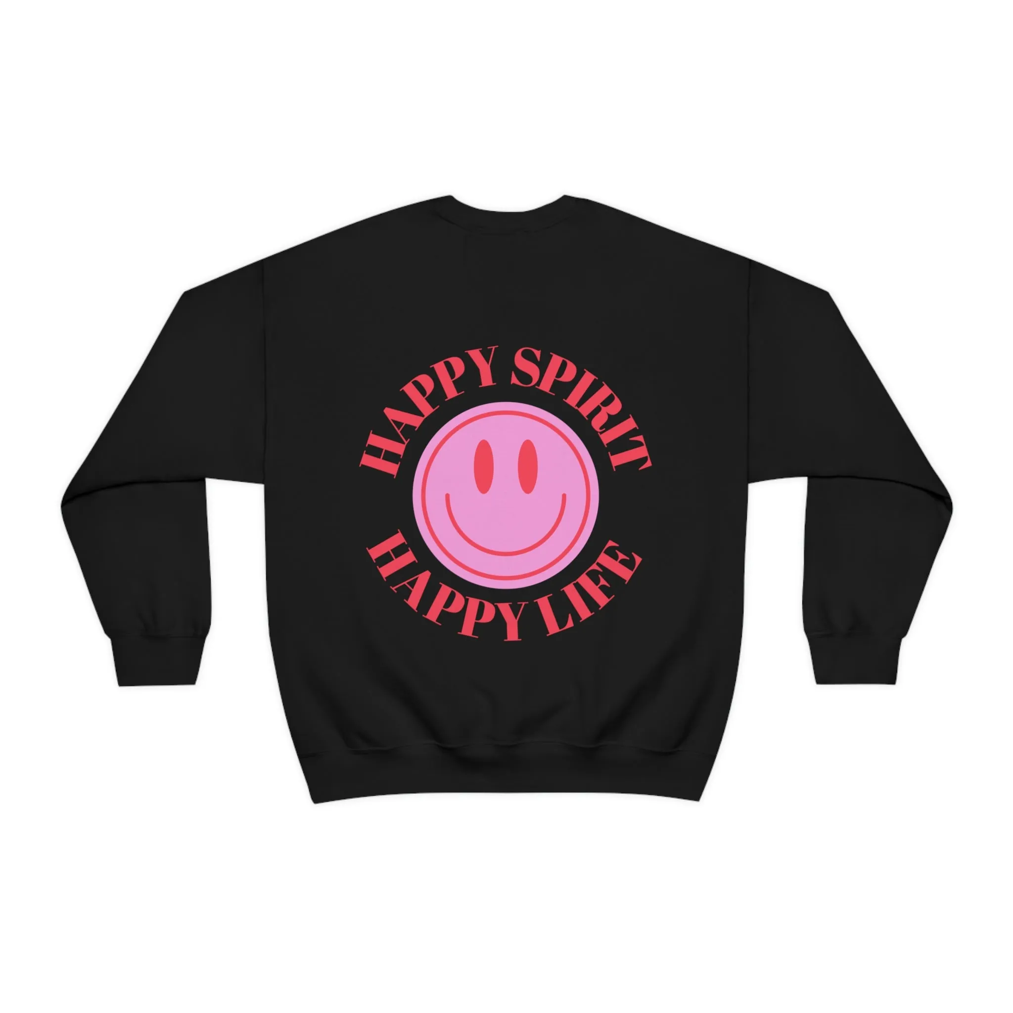 Happy Spirit Happy Life Sweatshirt, Gildan VSCO Girl Crewneck, Oversized Tumblr Front Back Print Smile Happy Mind Trendy Beach Lake Cover Up