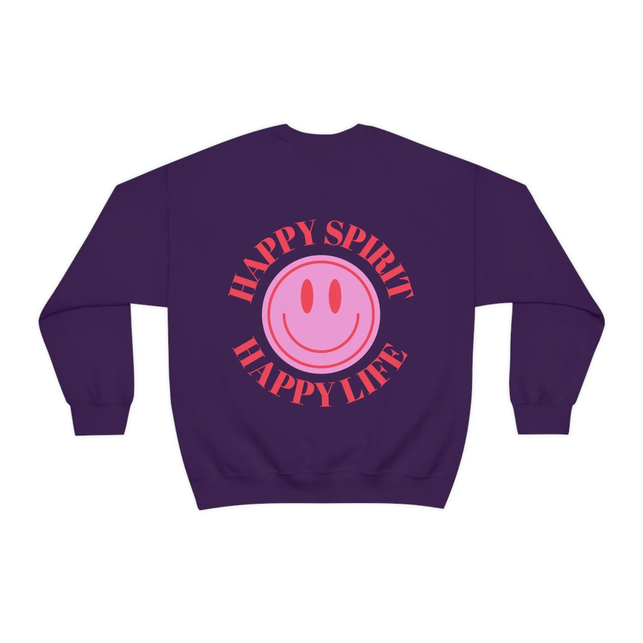 Happy Spirit Happy Life Sweatshirt, Gildan VSCO Girl Crewneck, Oversized Tumblr Front Back Print Smile Happy Mind Trendy Beach Lake Cover Up