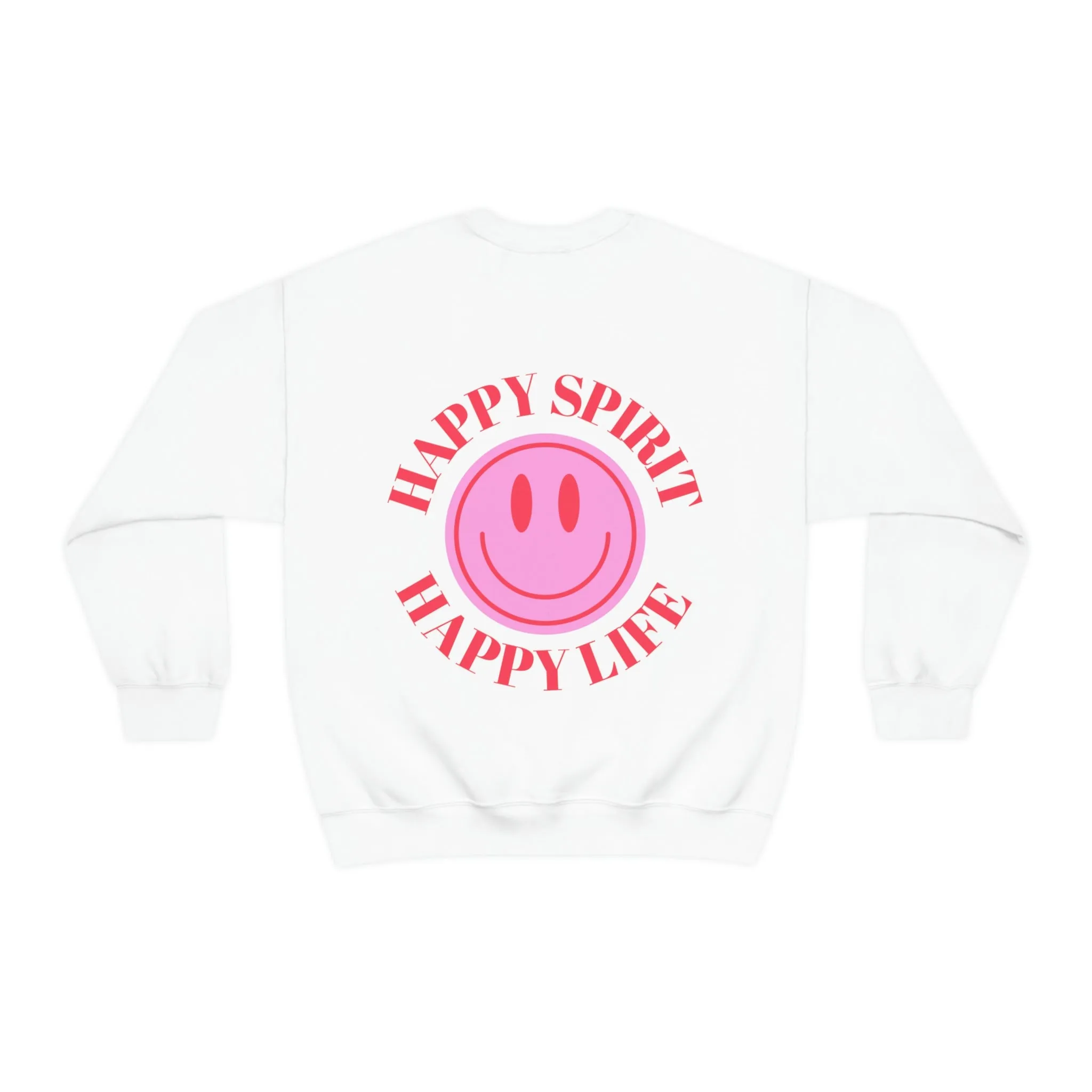 Happy Spirit Happy Life Sweatshirt, Gildan VSCO Girl Crewneck, Oversized Tumblr Front Back Print Smile Happy Mind Trendy Beach Lake Cover Up