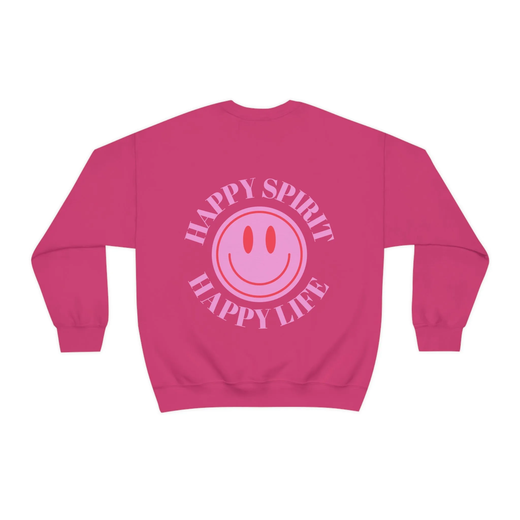 Happy Spirit Happy Life Sweatshirt, Gildan VSCO Girl Crewneck, Oversized Tumblr Front Back Print Smile Happy Mind Trendy  Loungewear