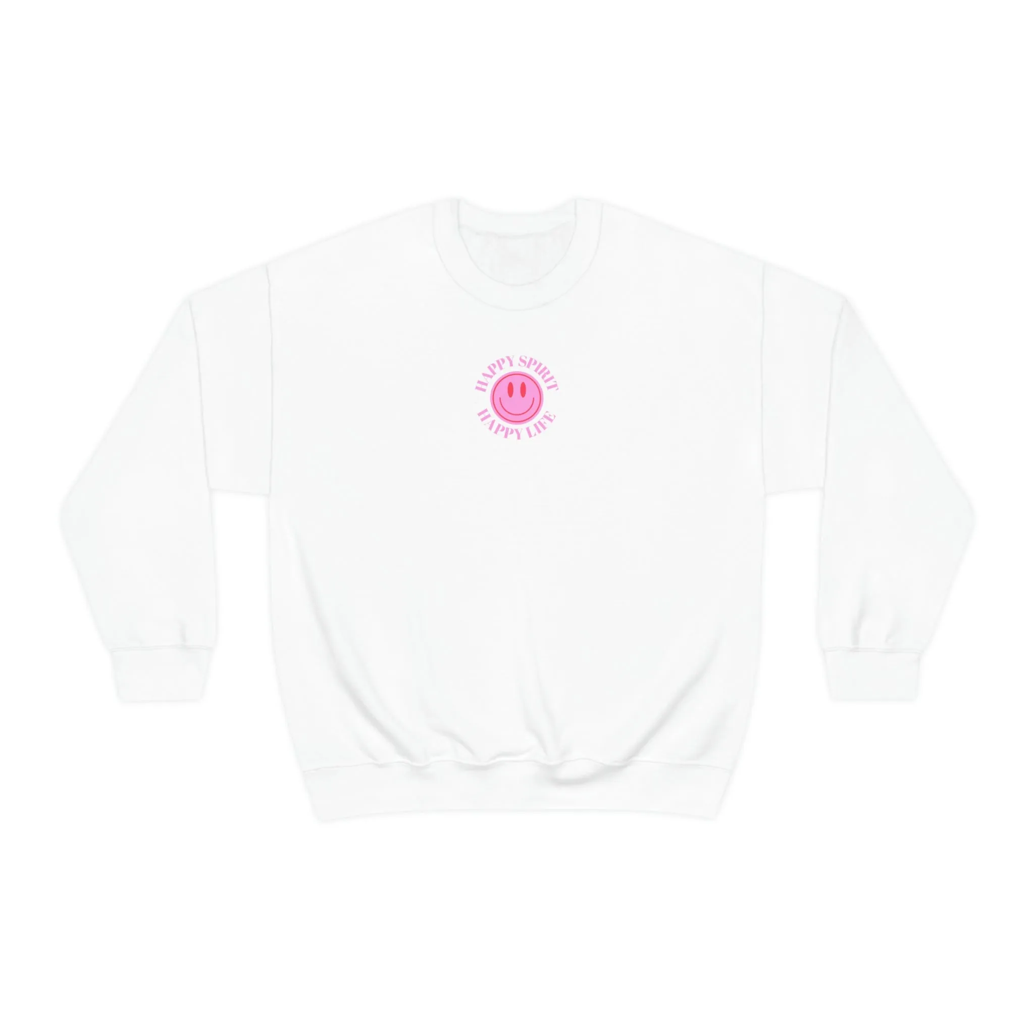 Happy Spirit Happy Life Sweatshirt, Gildan VSCO Girl Crewneck, Oversized Tumblr Front Back Print Smile Happy Mind Trendy  Loungewear