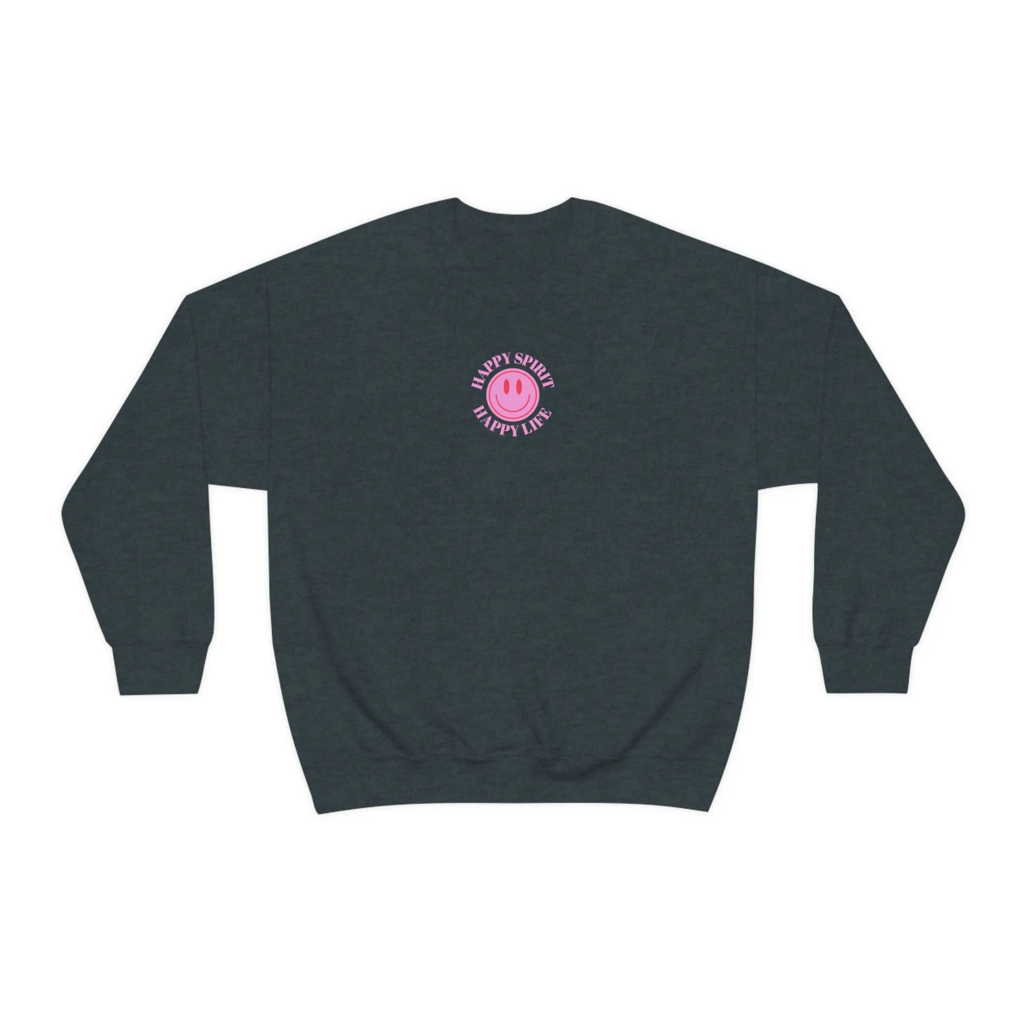 Happy Spirit Happy Life Sweatshirt, Gildan VSCO Girl Crewneck, Oversized Tumblr Front Back Print Smile Happy Mind Trendy  Loungewear