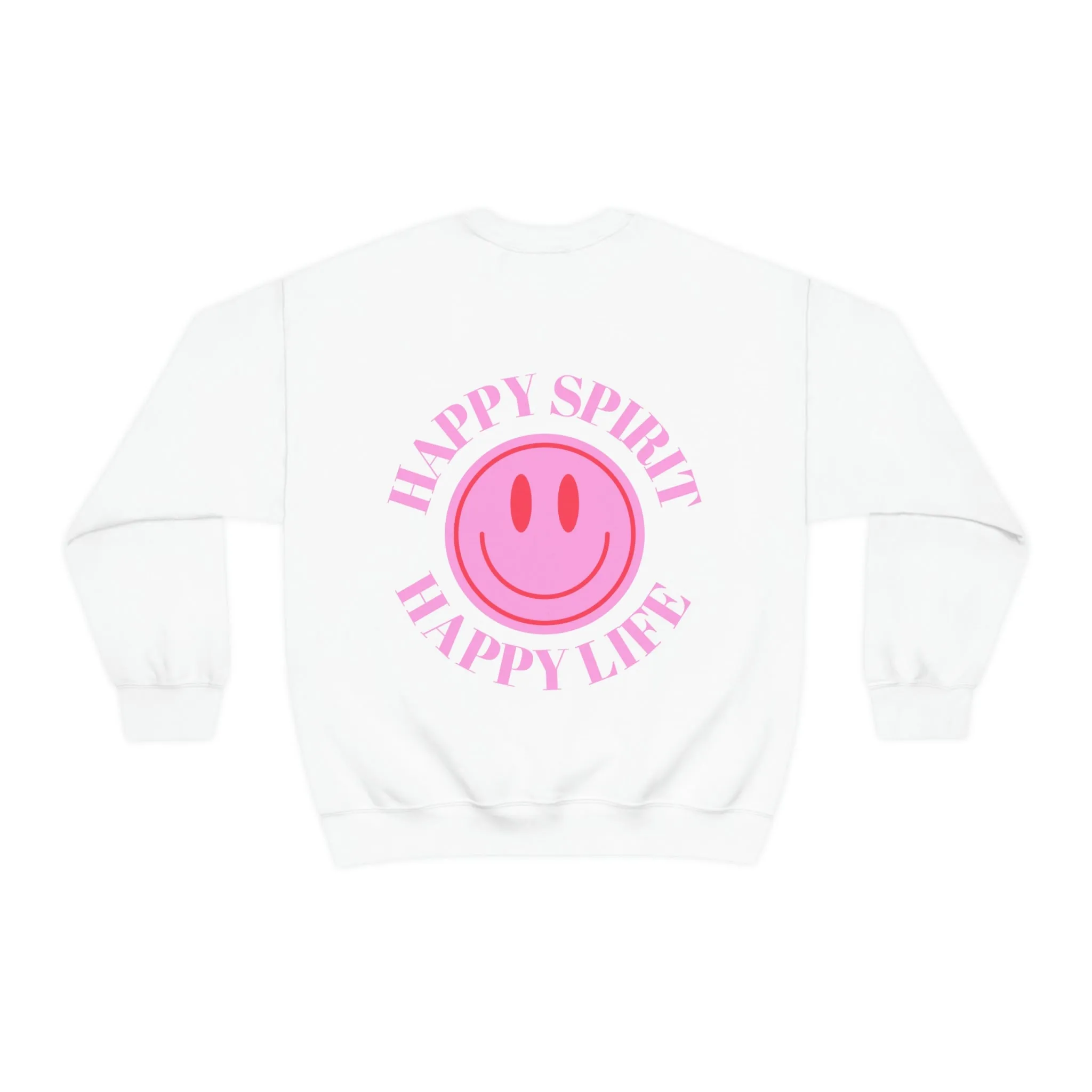 Happy Spirit Happy Life Sweatshirt, Gildan VSCO Girl Crewneck, Oversized Tumblr Front Back Print Smile Happy Mind Trendy  Loungewear
