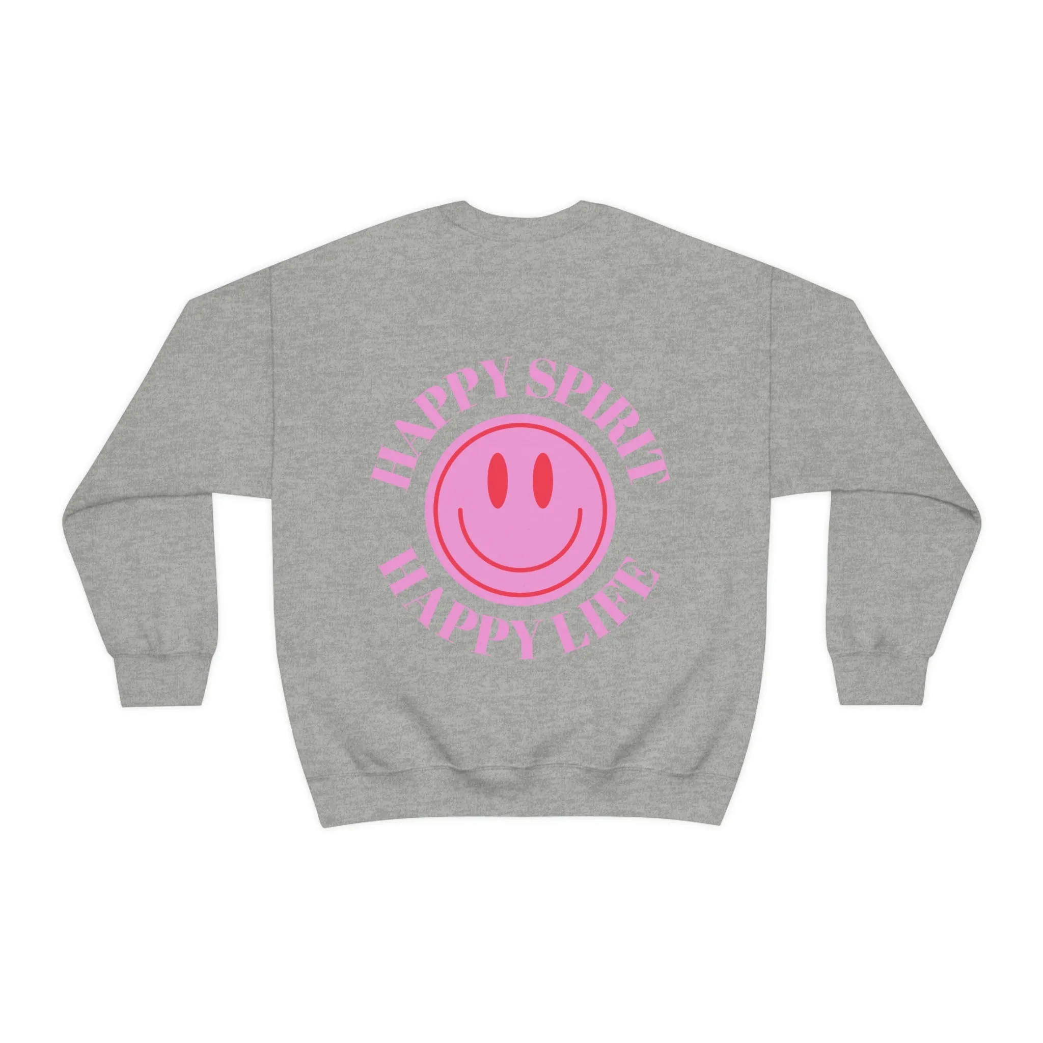 Happy Spirit Happy Life Sweatshirt, Gildan VSCO Girl Crewneck, Oversized Tumblr Front Back Print Smile Happy Mind Trendy  Loungewear