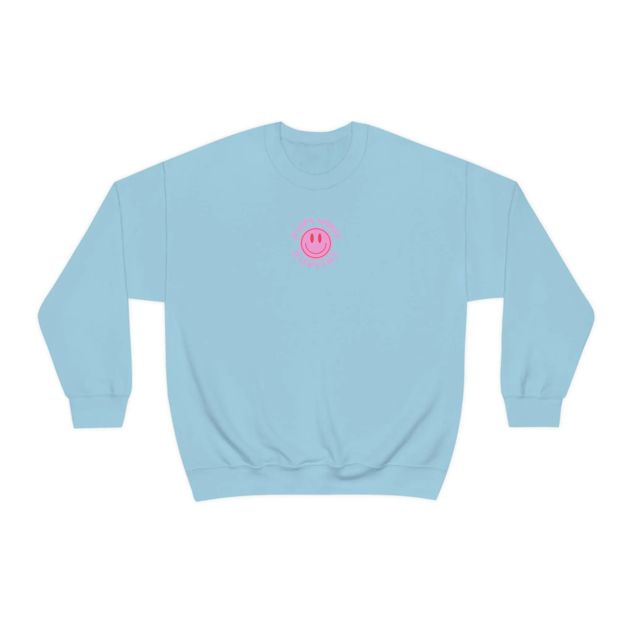 Happy Spirit Happy Life Sweatshirt, Gildan VSCO Girl Crewneck, Oversized Tumblr Front Back Print Smile Happy Mind Trendy  Loungewear