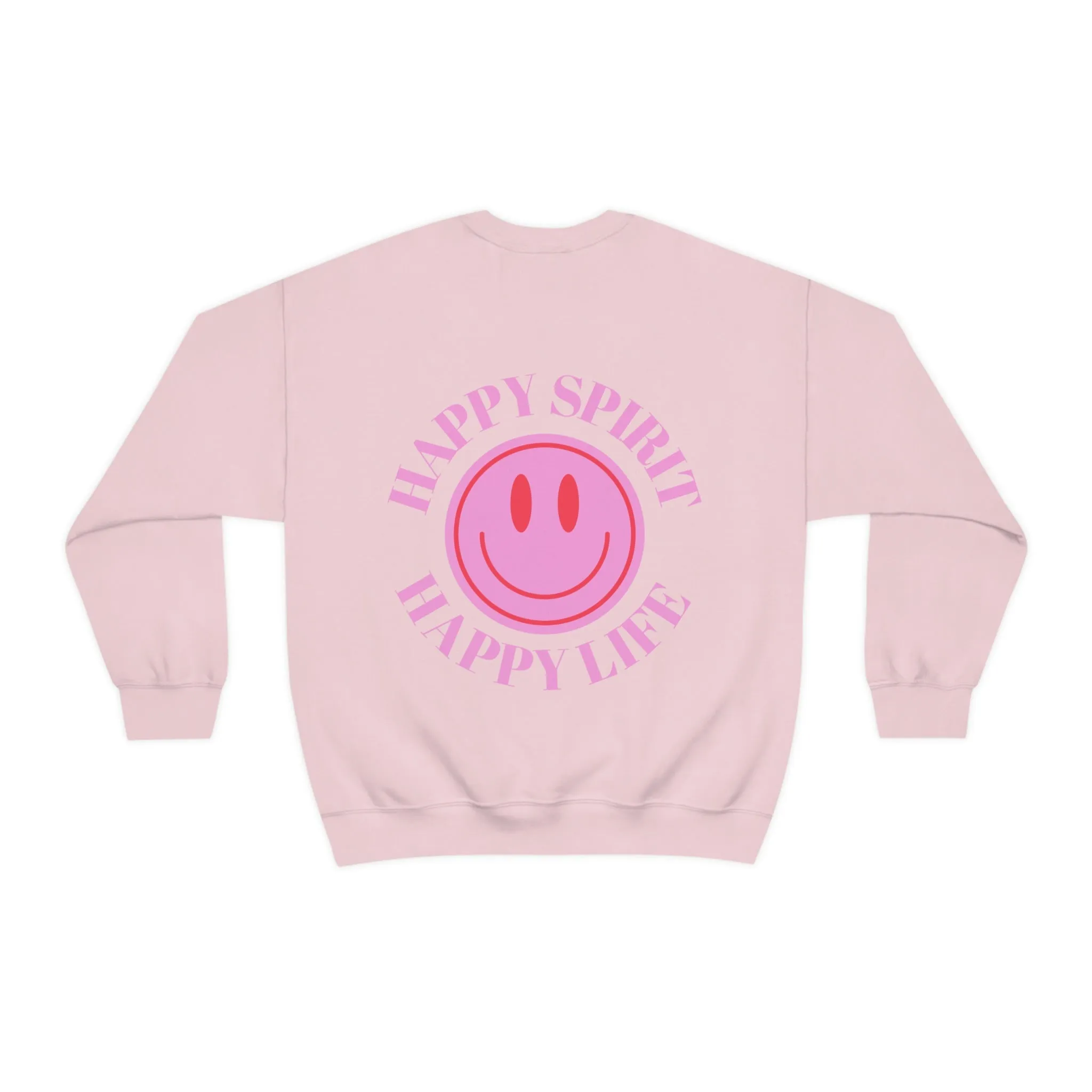 Happy Spirit Happy Life Sweatshirt, Gildan VSCO Girl Crewneck, Oversized Tumblr Front Back Print Smile Happy Mind Trendy  Loungewear