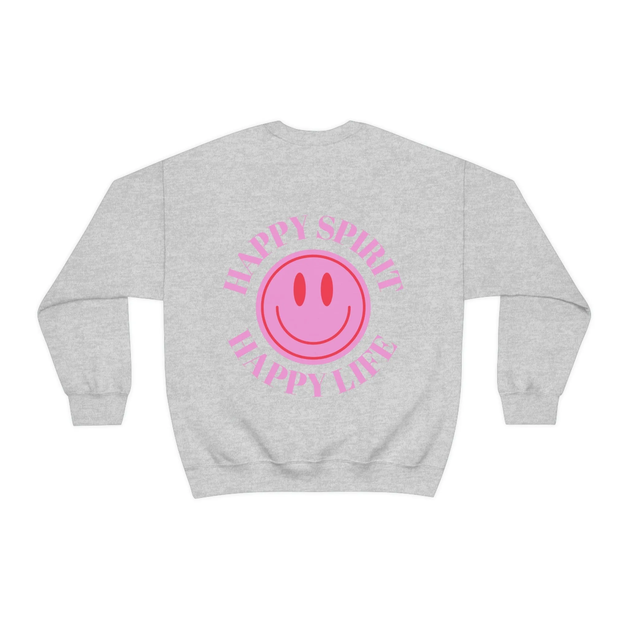 Happy Spirit Happy Life Sweatshirt, Gildan VSCO Girl Crewneck, Oversized Tumblr Front Back Print Smile Happy Mind Trendy  Loungewear