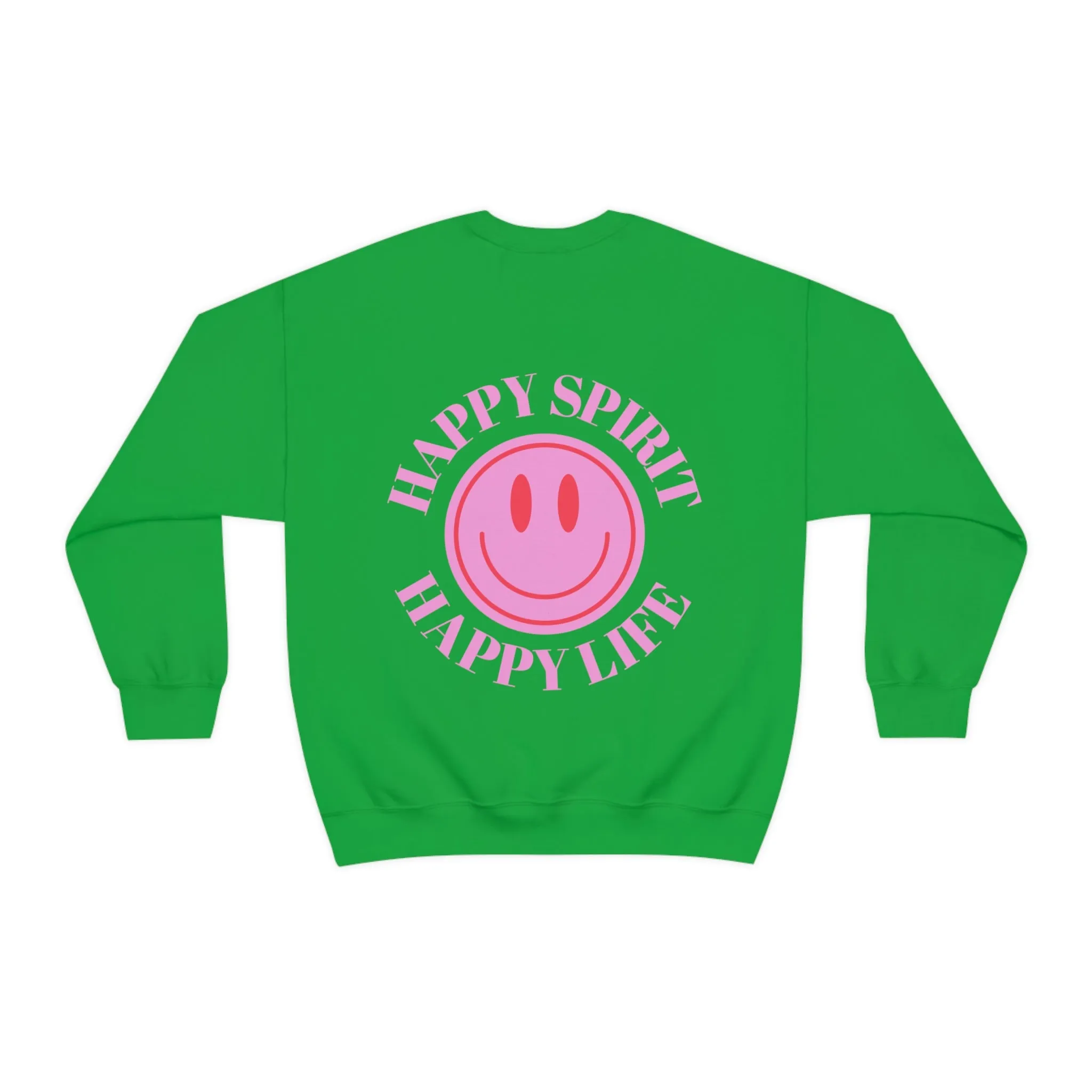 Happy Spirit Happy Life Sweatshirt, Gildan VSCO Girl Crewneck, Oversized Tumblr Front Back Print Smile Happy Mind Trendy  Loungewear