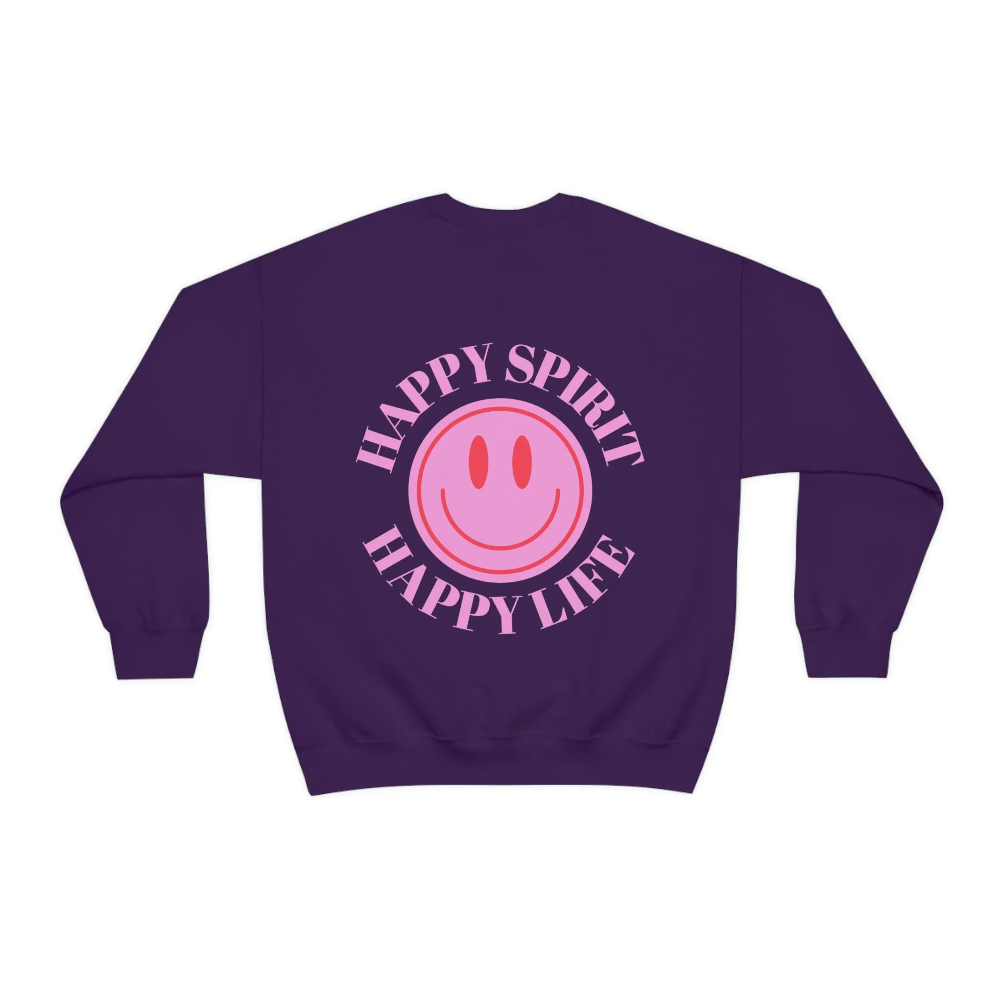 Happy Spirit Happy Life Sweatshirt, Gildan VSCO Girl Crewneck, Oversized Tumblr Front Back Print Smile Happy Mind Trendy  Loungewear