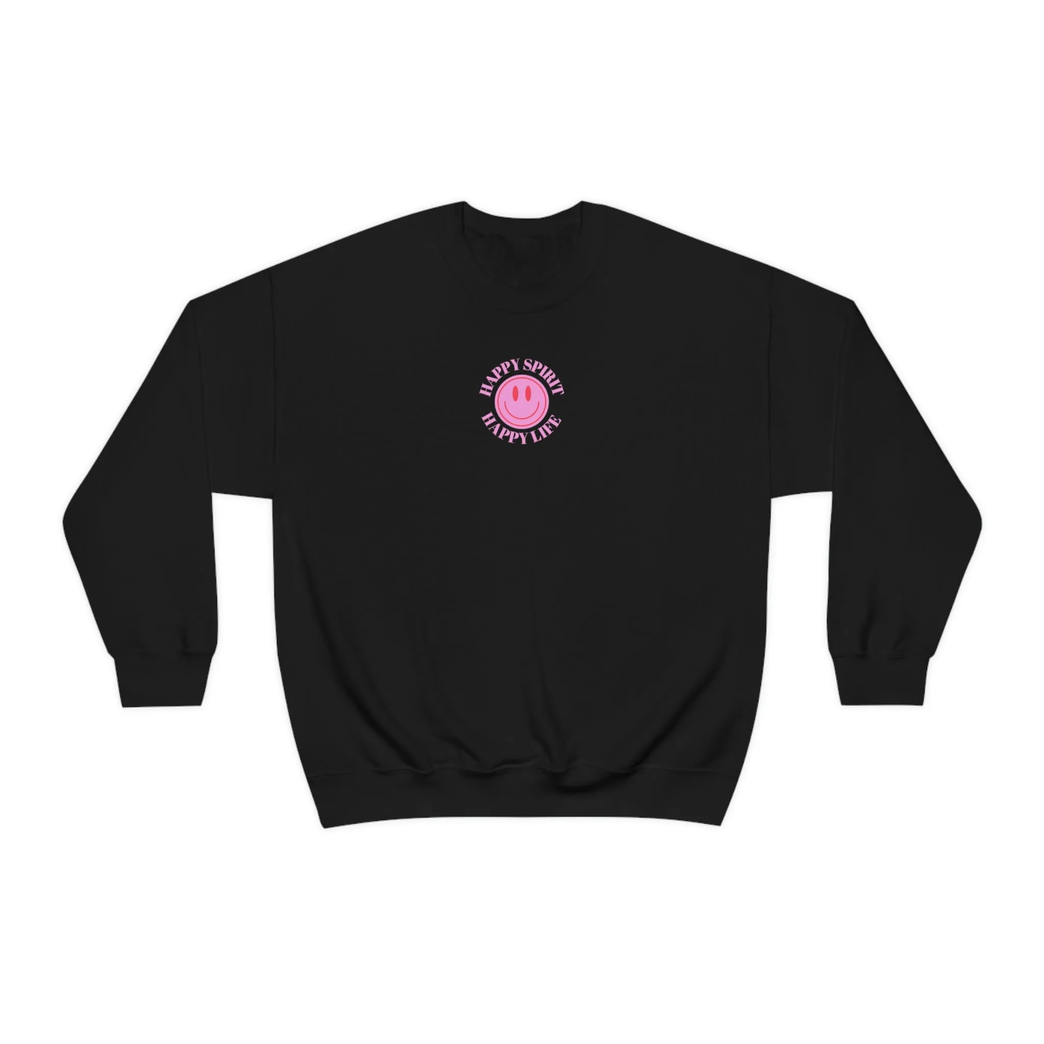 Happy Spirit Happy Life Sweatshirt, Gildan VSCO Girl Crewneck, Oversized Tumblr Front Back Print Smile Happy Mind Trendy  Loungewear