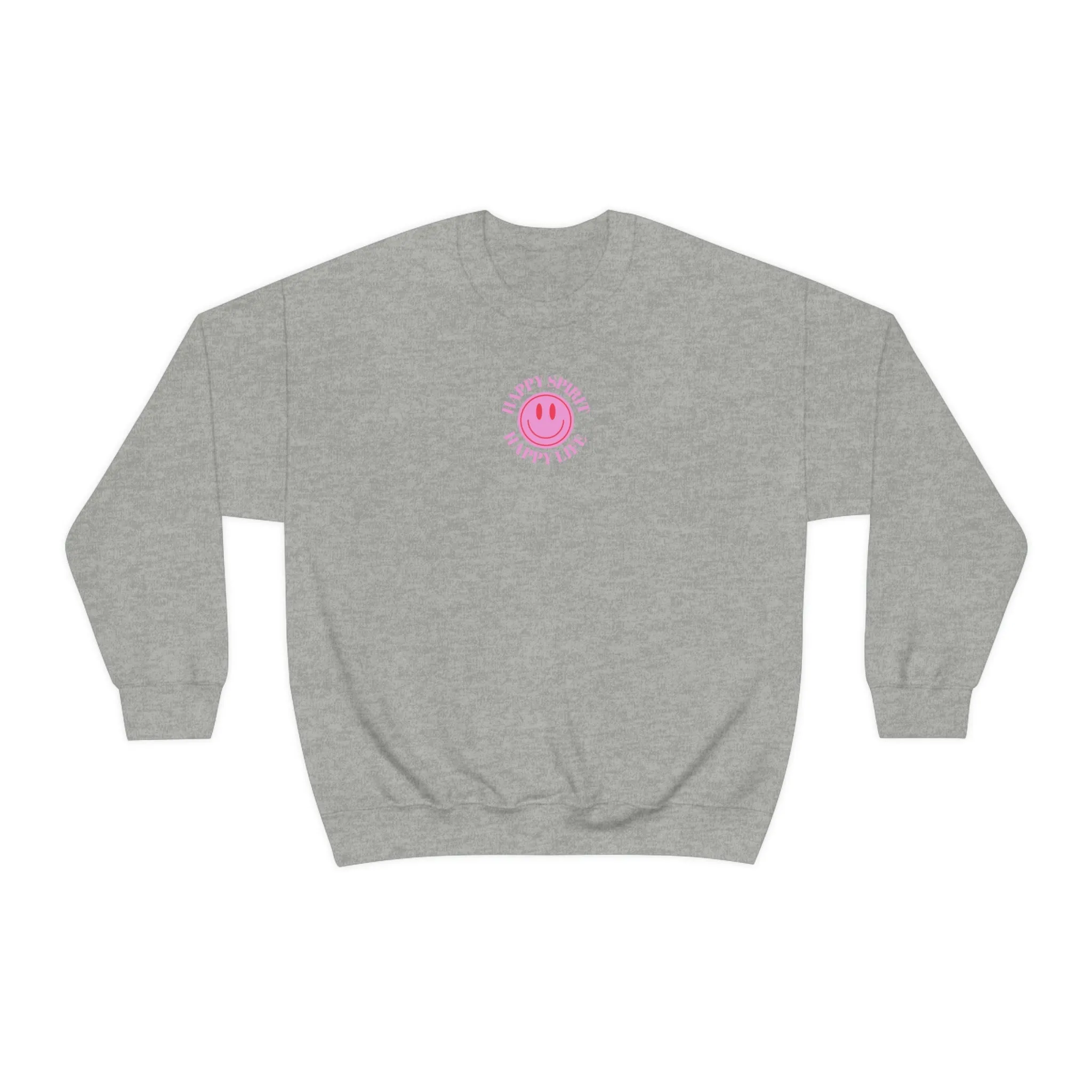 Happy Spirit Happy Life Sweatshirt, Gildan VSCO Girl Crewneck, Oversized Tumblr Front Back Print Smile Happy Mind Trendy  Loungewear