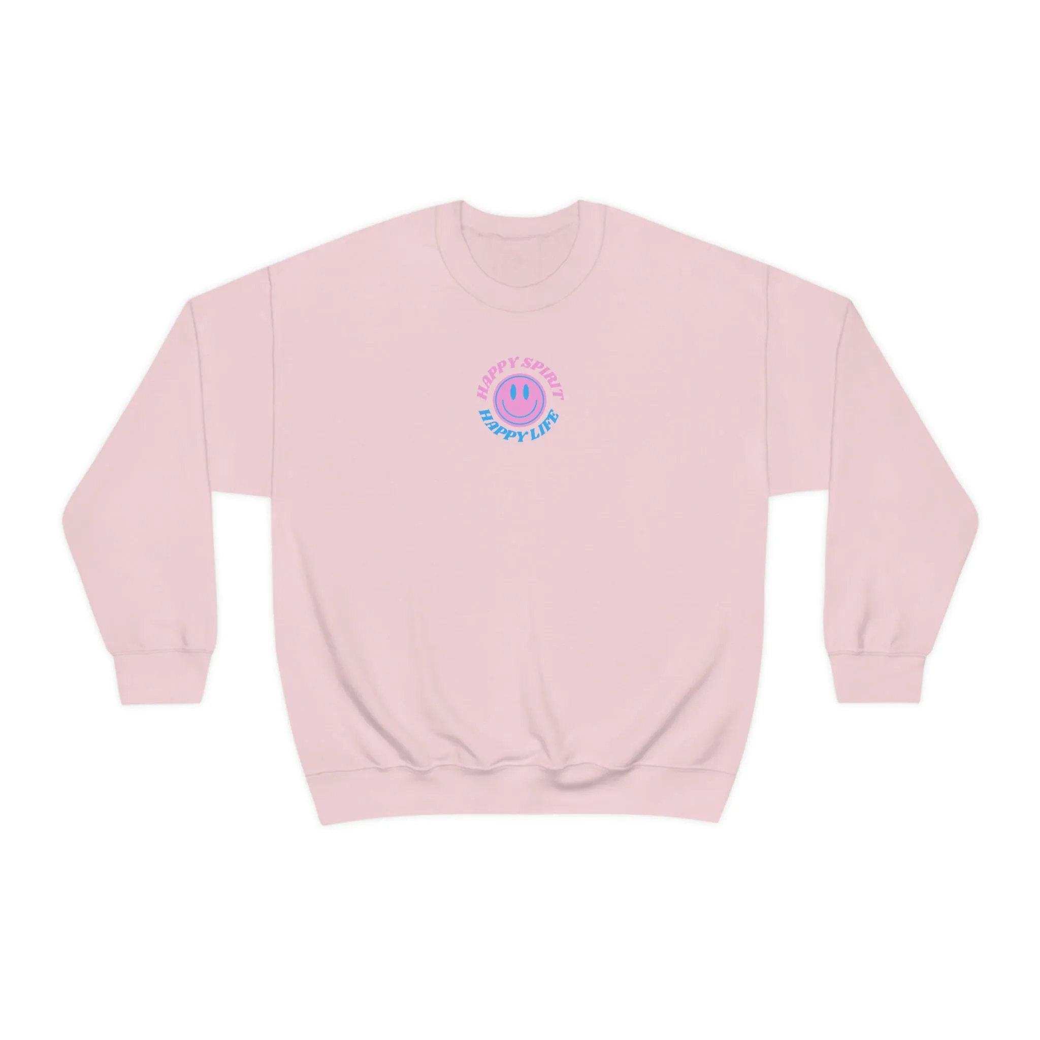Happy Spirit Happy Life Sweatshirt, Gildan VSCO Girl Crewneck, Oversized Tumblr Front Back Print Smile Happy Mind Trendy Retro Font Surf