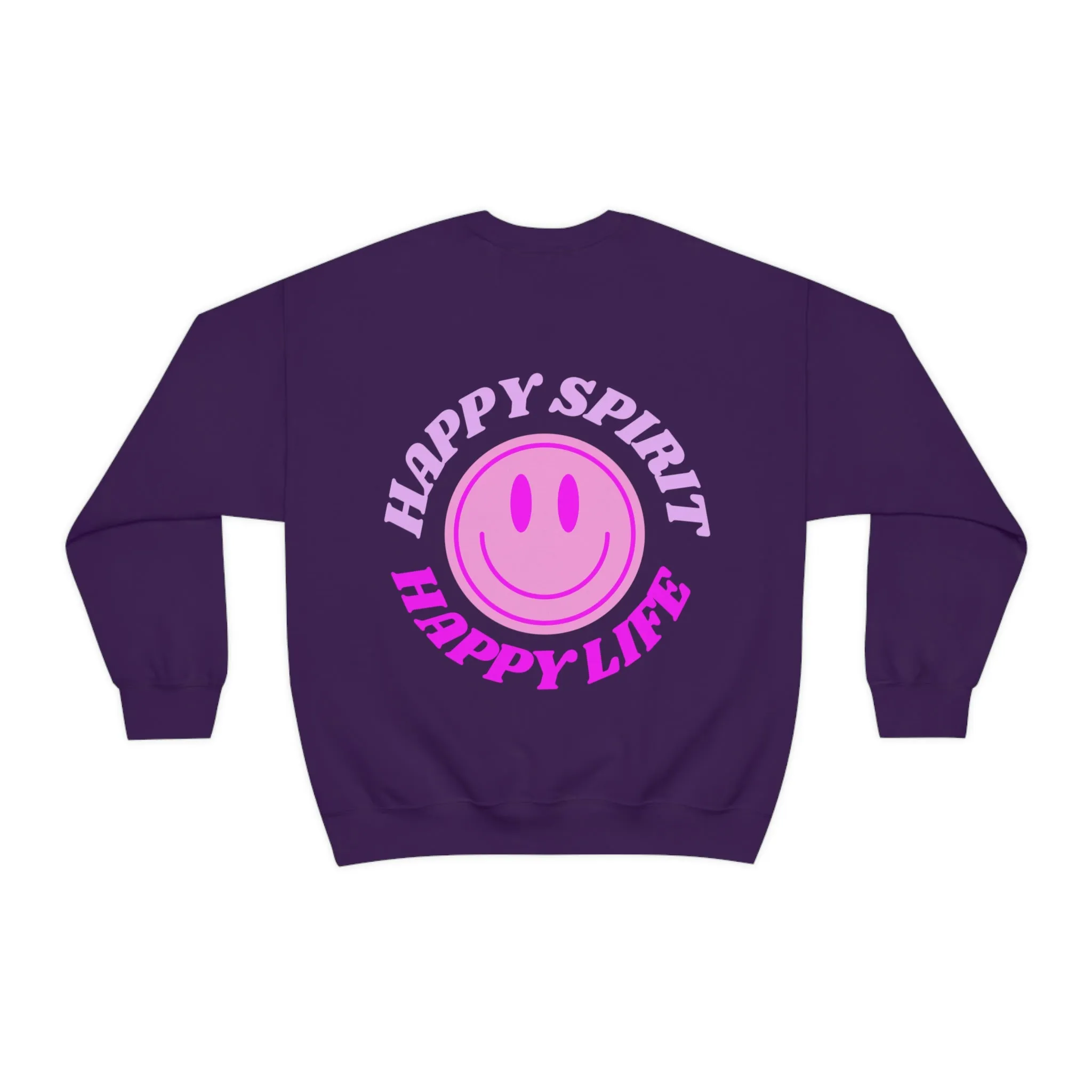 Happy Spirit Happy Life Sweatshirt, Gildan VSCO Girl Crewneck, Oversized Tumblr Front Back Print Smile Happy Mind Trendy Retro Surf Font