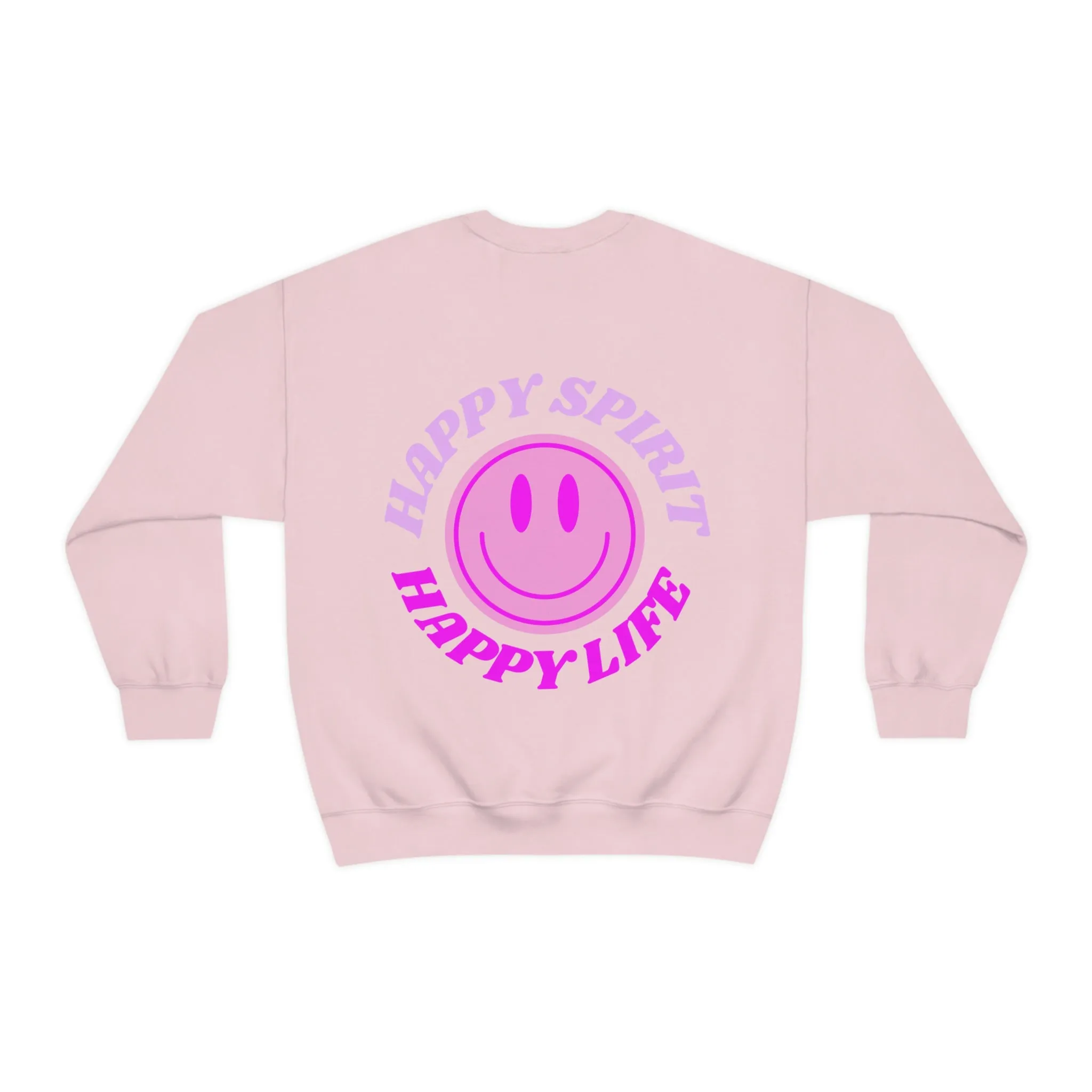 Happy Spirit Happy Life Sweatshirt, Gildan VSCO Girl Crewneck, Oversized Tumblr Front Back Print Smile Happy Mind Trendy Retro Surf Font
