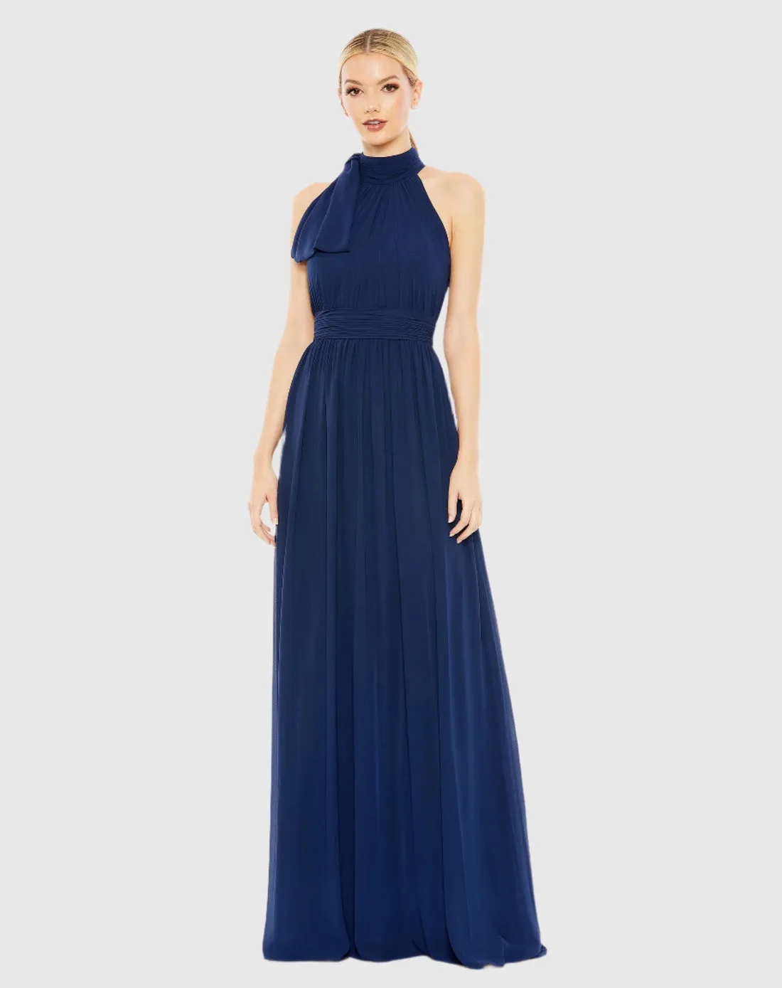 High neck chiffon evening gown - Blush