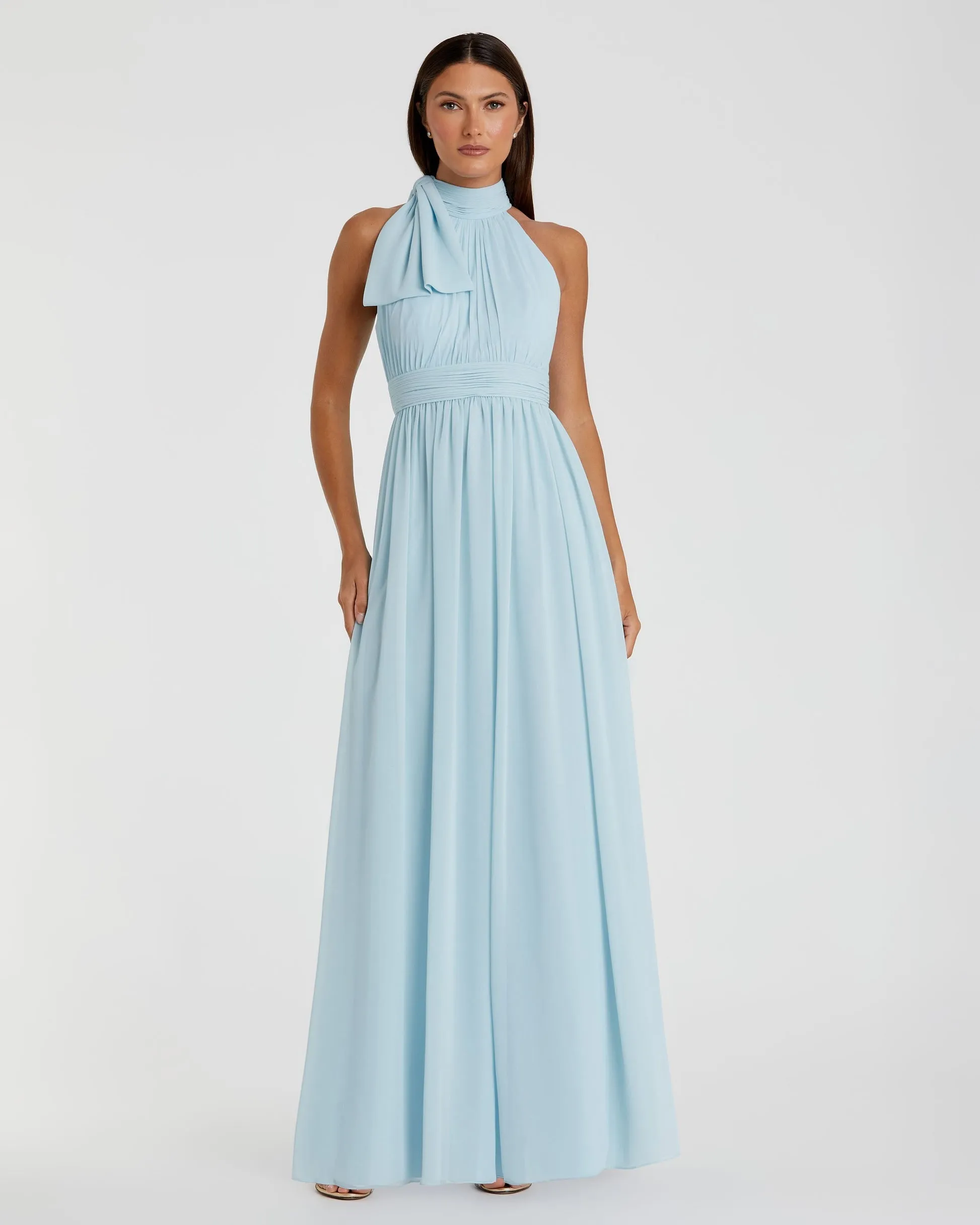 High neck chiffon evening gown - Blush