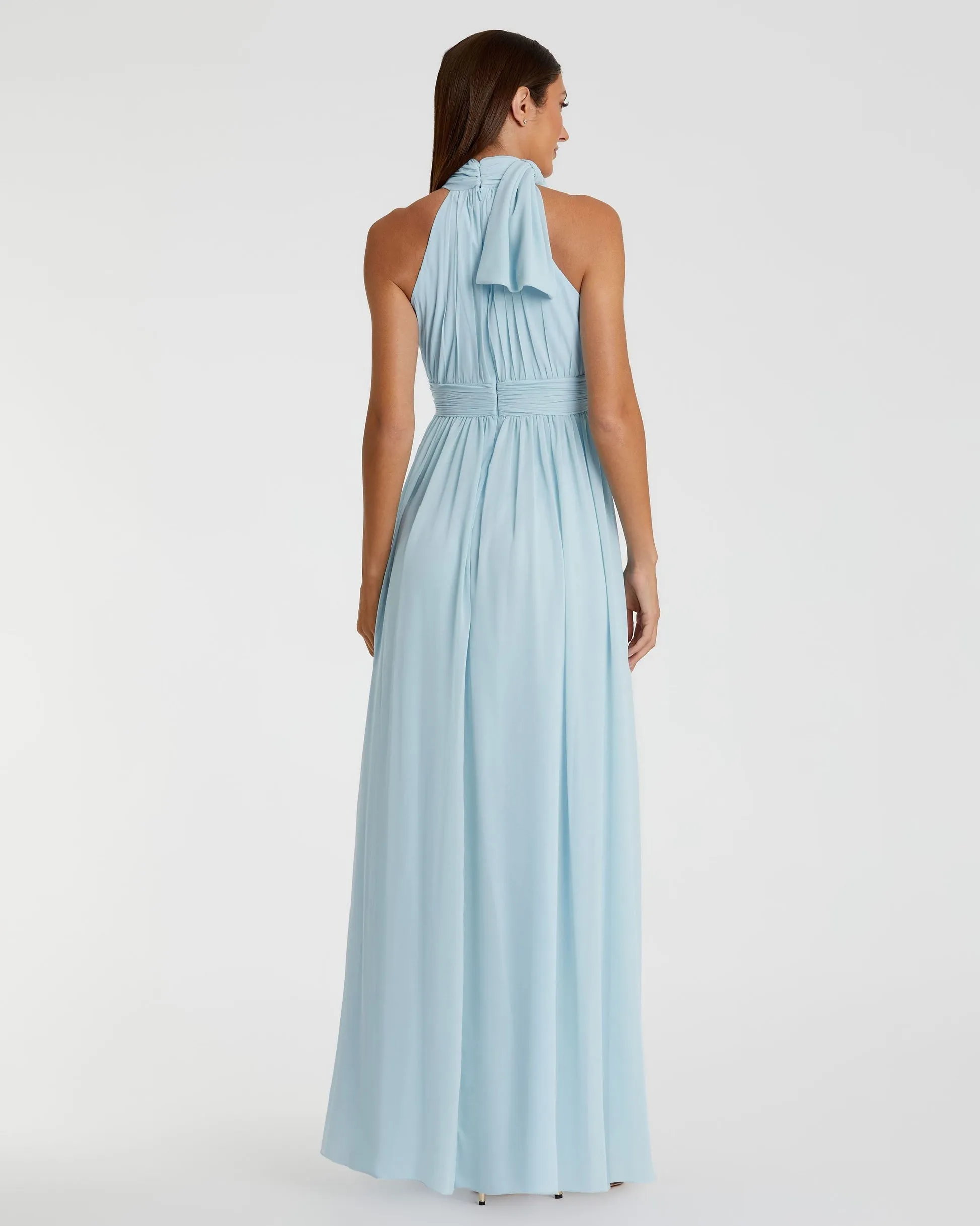 High neck chiffon evening gown - Blush