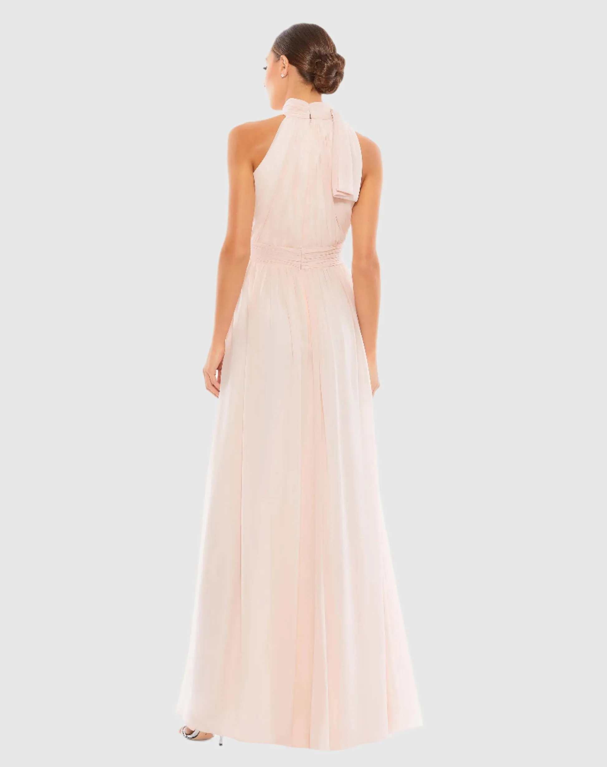 High neck chiffon evening gown - Blush