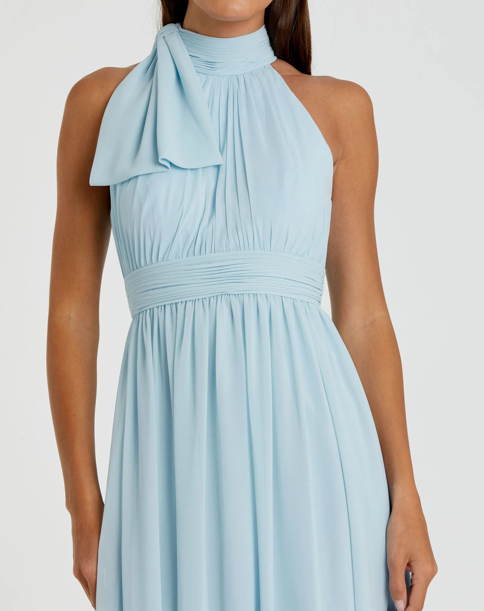 High neck chiffon evening gown - Blush