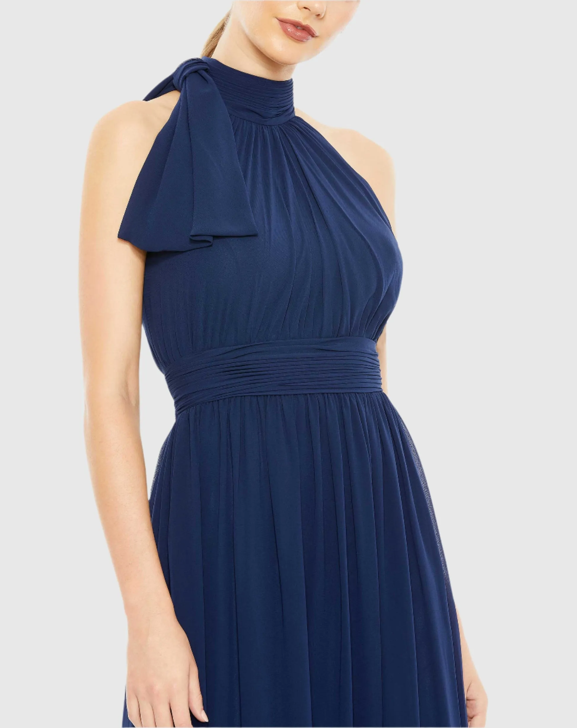 High neck chiffon evening gown - Blush