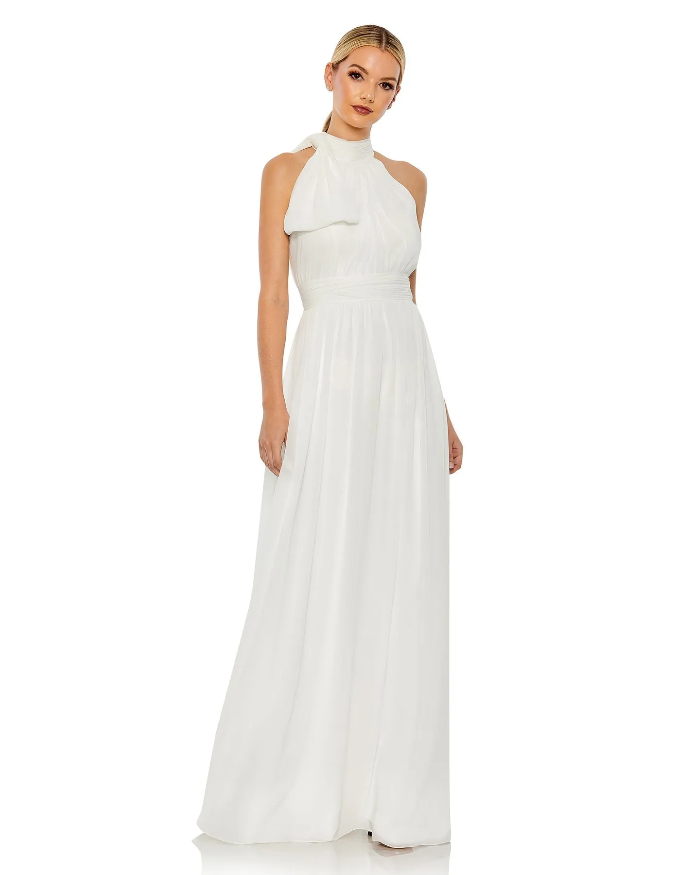 High neck chiffon evening gown - Blush