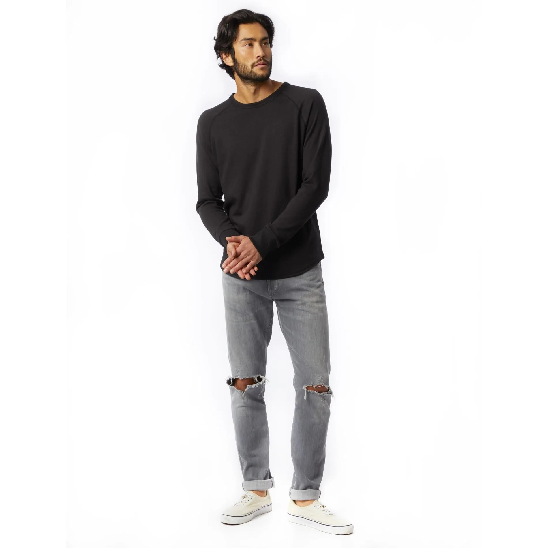Kickback Vintage Heavy Knit Pullover Sweatshirt (Black)