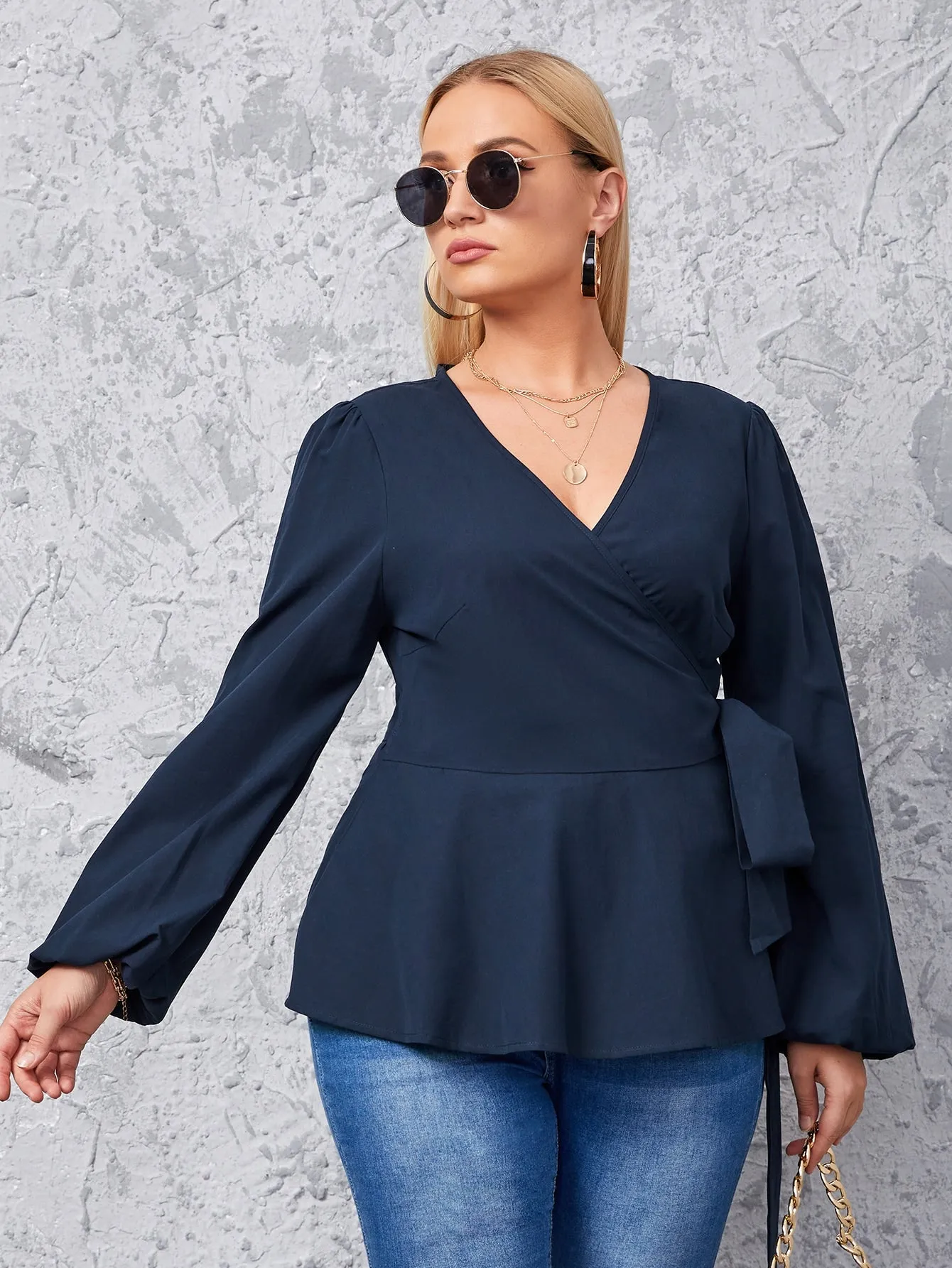 KittenAlarm - Plus Wrap Tie Side Blouse