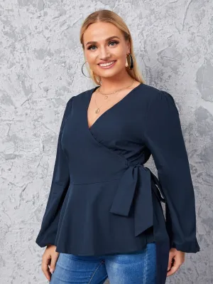 KittenAlarm - Plus Wrap Tie Side Blouse