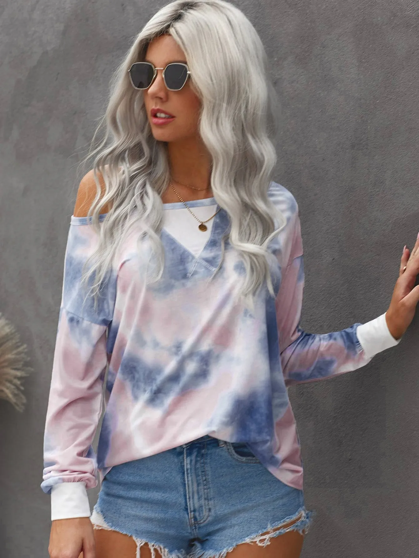KittenAlarm - Women's Casual Tie-Dyed Long Sleeve Sweater Patchwork Shirt