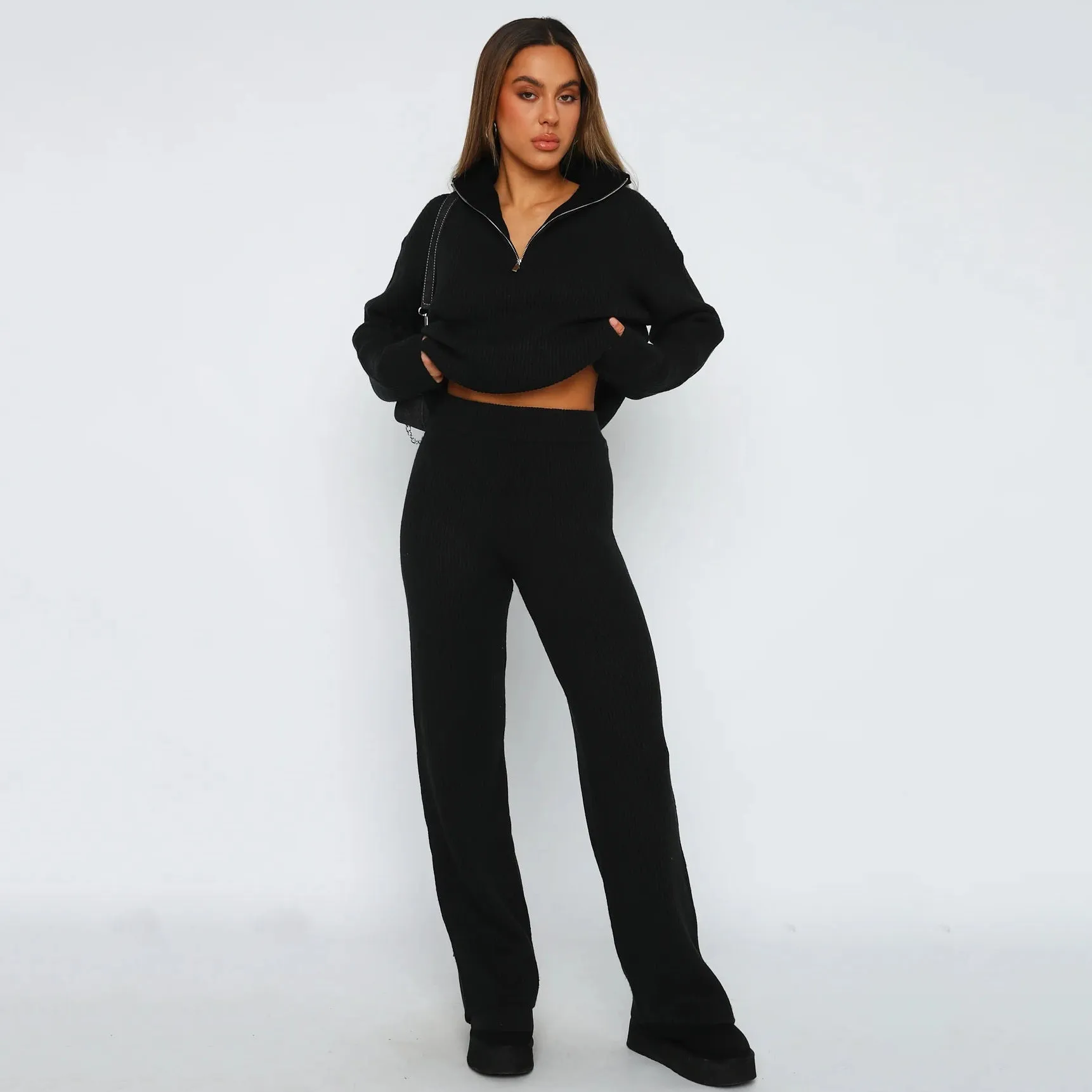 Lapeled Knitwear&Trousers Slim 2Pcs