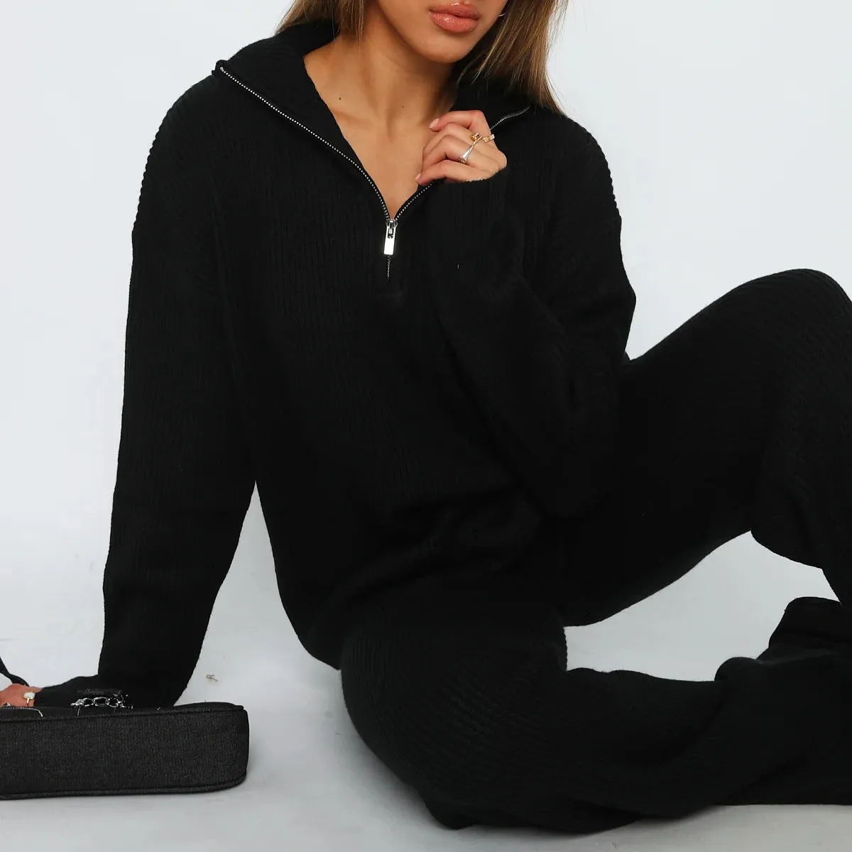 Lapeled Knitwear&Trousers Slim 2Pcs