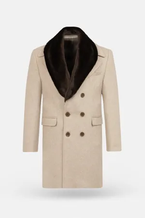 Light Beige Felt Coat with removable Fur piece