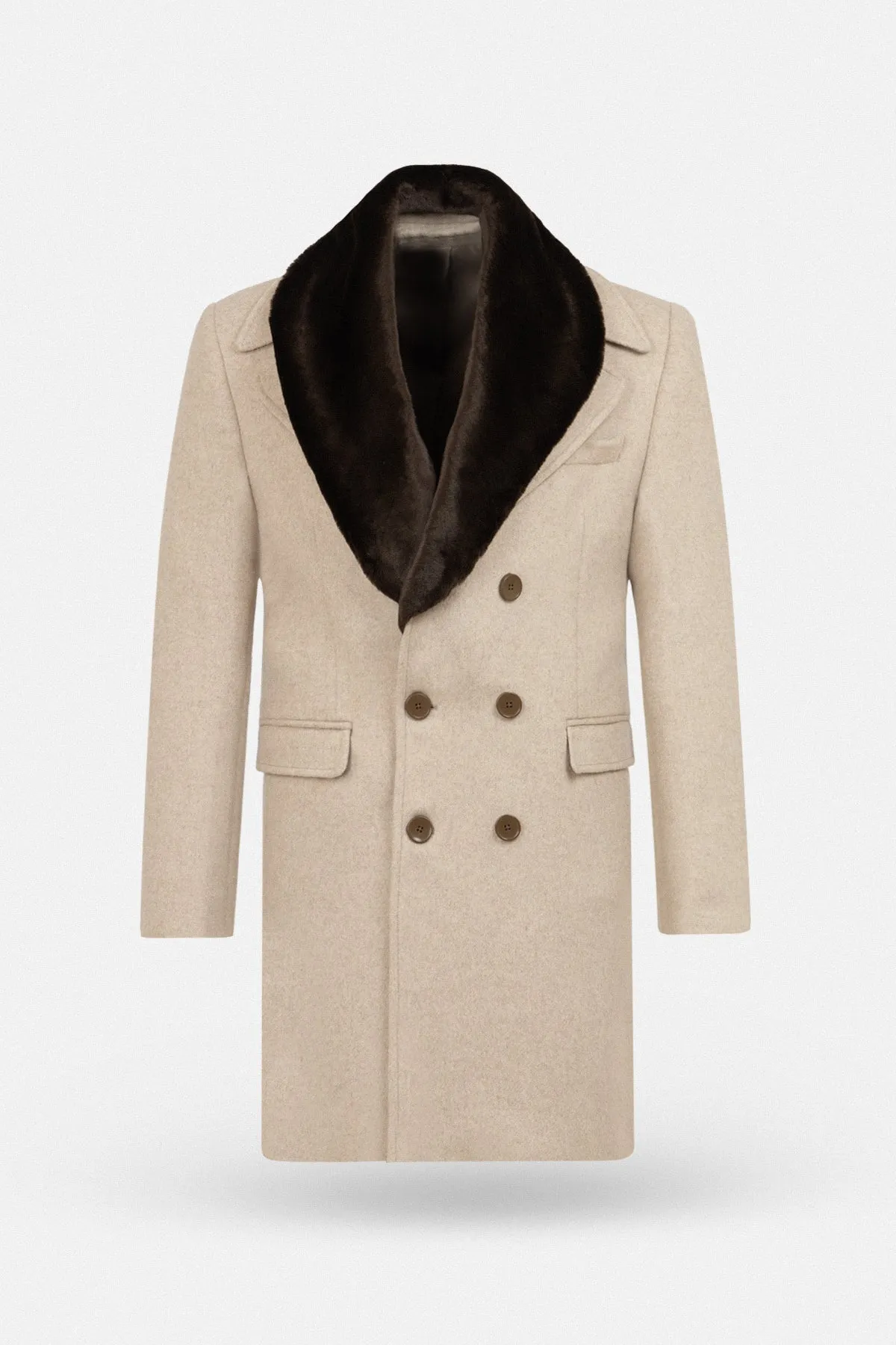 Light Beige Felt Coat with removable Fur piece