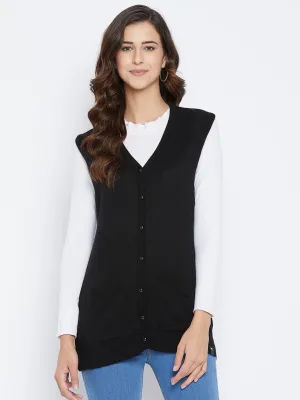 Livfree Women's V-neck Sleeveless Solid Cardigan - Black
