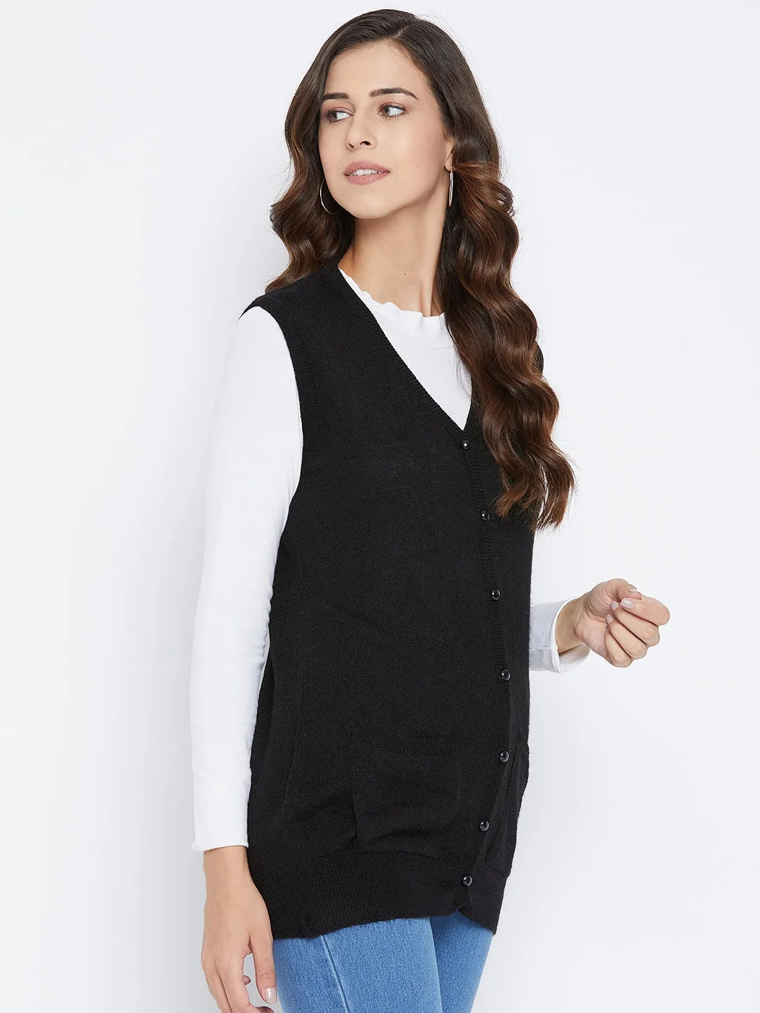 Livfree Women's V-neck Sleeveless Solid Cardigan - Black