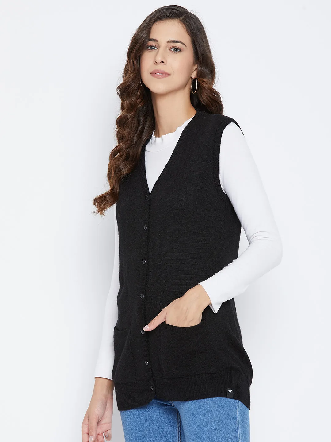 Livfree Women's V-neck Sleeveless Solid Cardigan - Black