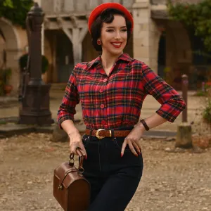 Marion Blouse in Red Plaid Tartan