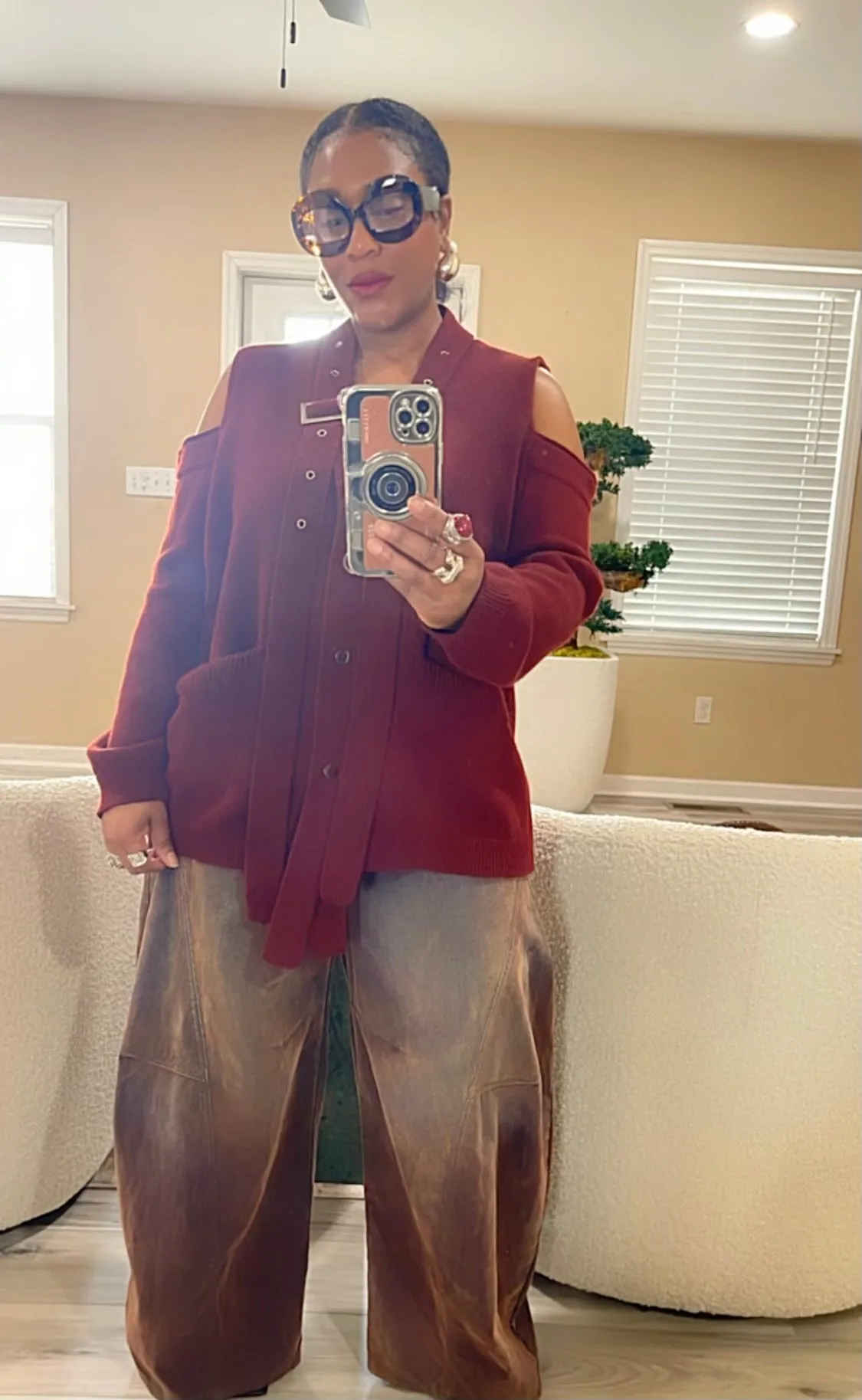 Maroon Cold Shoulder Sweater