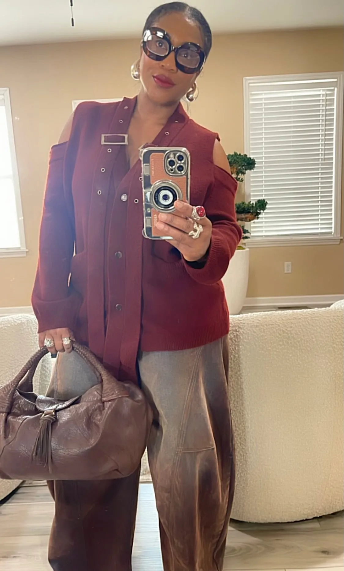 Maroon Cold Shoulder Sweater