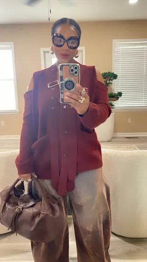 Maroon Cold Shoulder Sweater