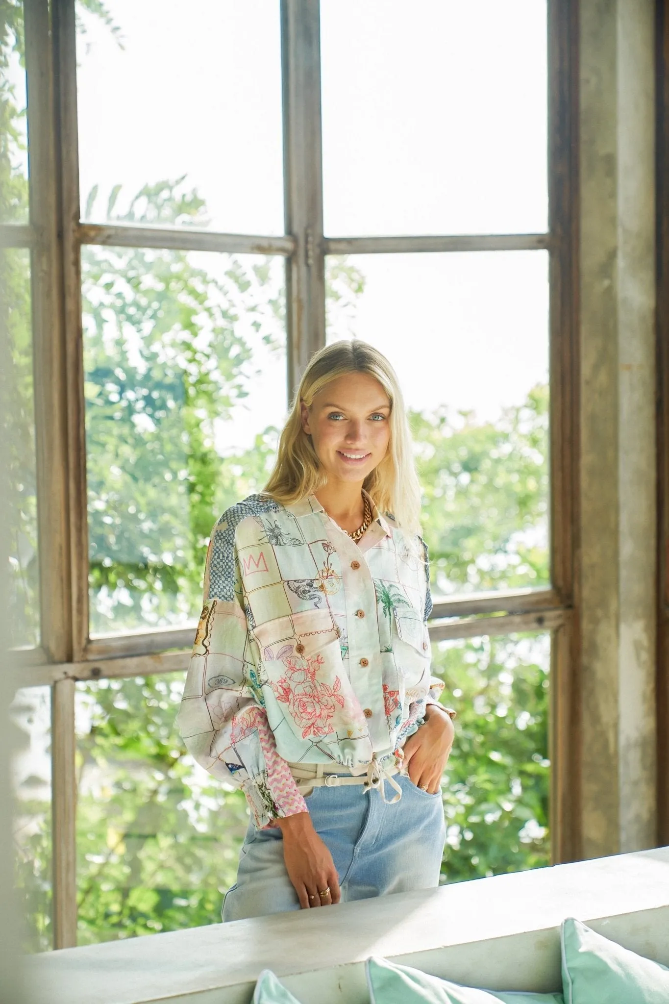 Me369 Ella Heritage Print Linen Utility Shirt