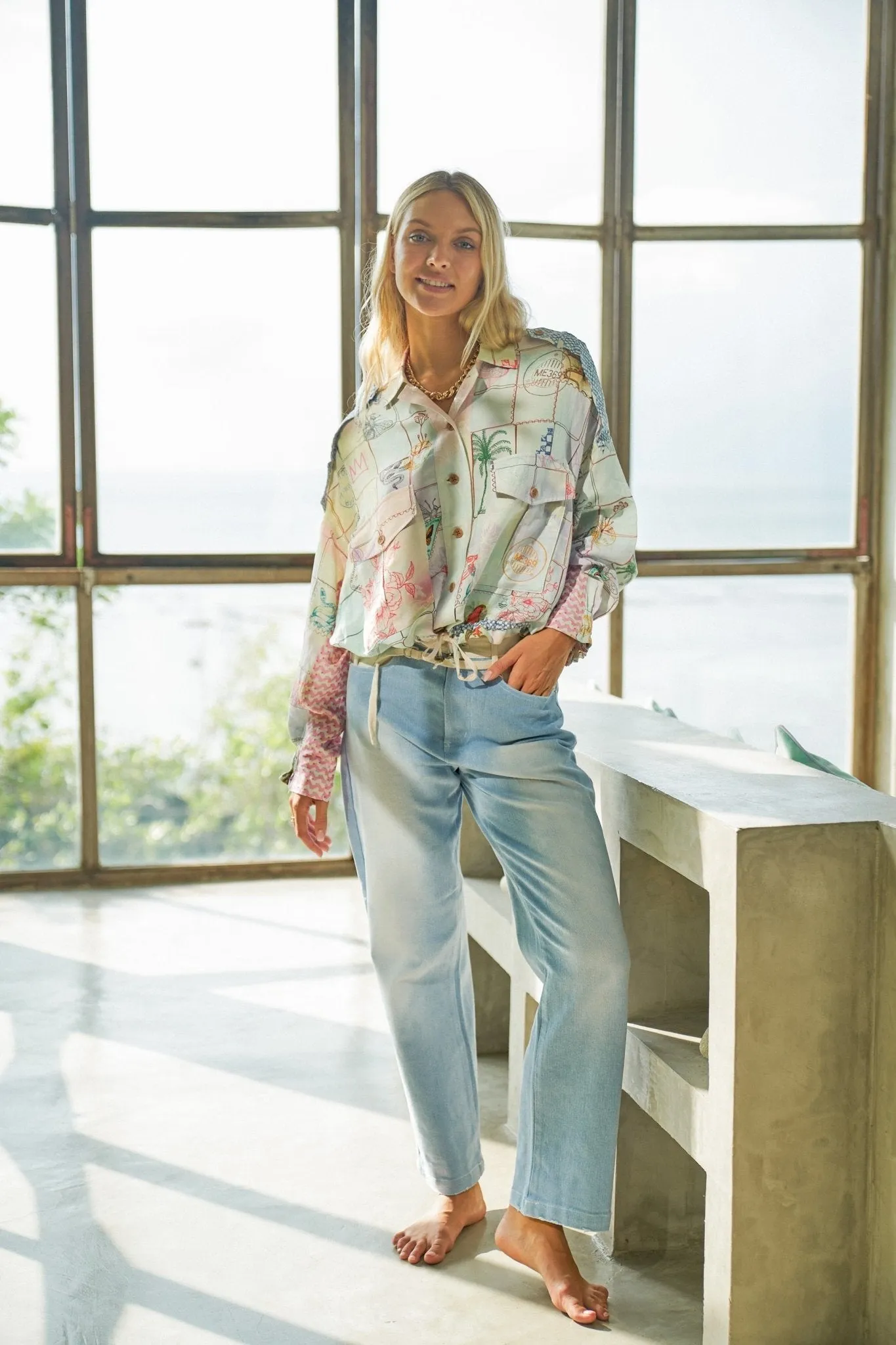 Me369 Ella Heritage Print Linen Utility Shirt