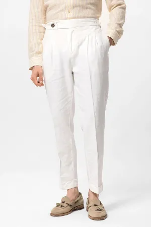 Men's White Cuffed High-Waisted  Pants - Wessi